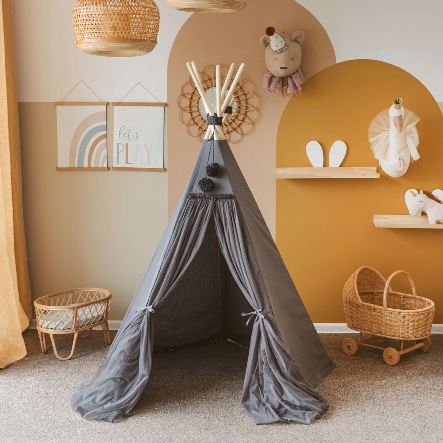 Wondershire, MINICAMP Fairy Kids Play Tent in Grey, Canvas Teepee For Kids,Children Teepee,Childrens Room,Kids Decor,Minicamp,Nursery Decor,Party Teepee,Tipi Tent