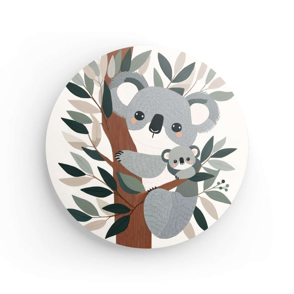 Wondershire, Koala Round Print, Adorable Animals,Animal Print,Australian Wildlife,Childrens Room,Kids Decor,Koala Family,Mother And Baby,Nature Art,Nursery Art,Nursery Decor,Round Photo Print,Wildlife Nursery