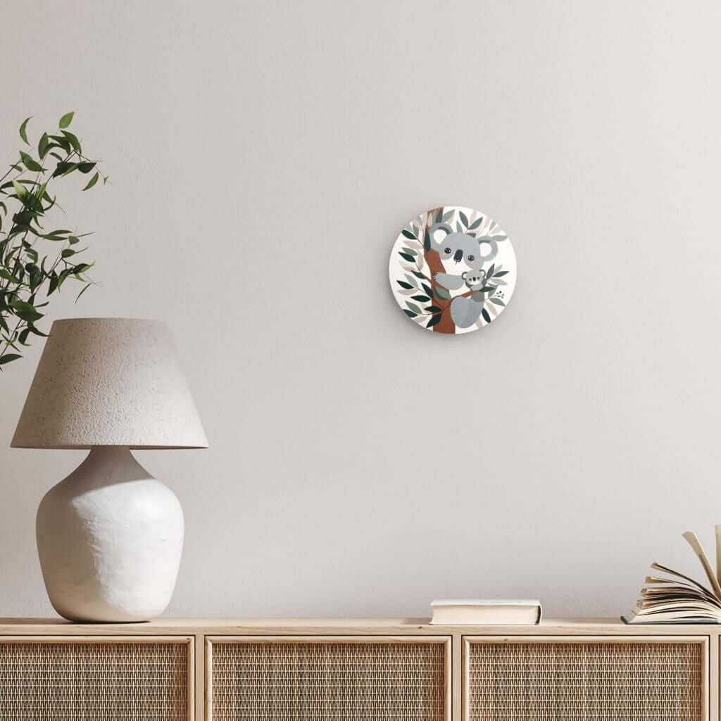 Wondershire, Koala Round Print, Adorable Animals,Animal Print,Australian Wildlife,Childrens Room,Kids Decor,Koala Family,Mother And Baby,Nature Art,Nursery Art,Nursery Decor,Round Photo Print,Wildlife Nursery