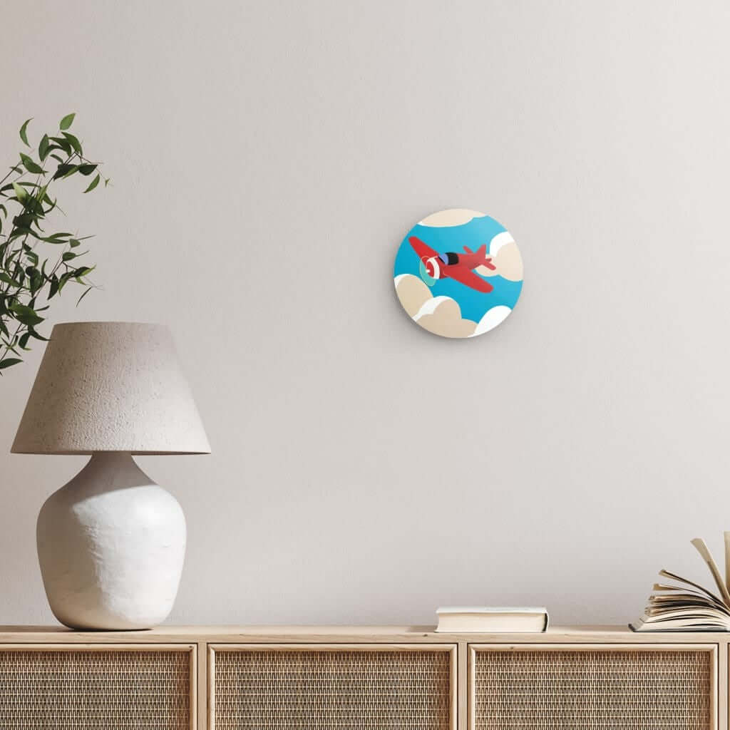 Wondershire, Red Airplane Round Print, Airplane In Sky,Aviation Art,Childrens Room,Kids Decor,Nature Art,Nursery Art,Nursery Decor,Red Plane,Round Photo Print