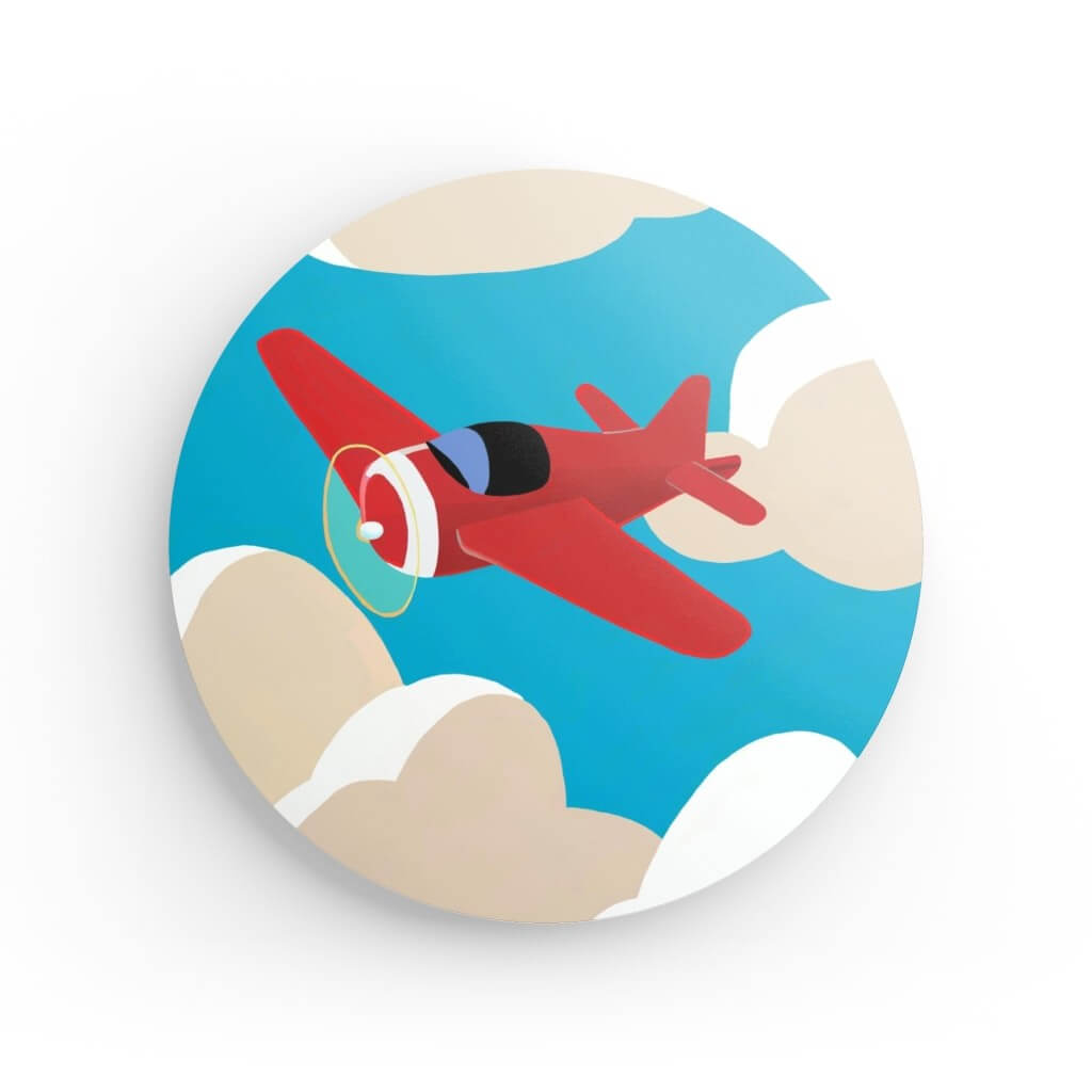 Wondershire, Red Airplane Round Print, Airplane In Sky,Aviation Art,Childrens Room,Kids Decor,Nature Art,Nursery Art,Nursery Decor,Red Plane,Round Photo Print
