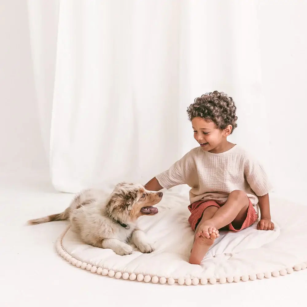 Wondershire, MINICAMP Kids Playmat with Pompom Border, babygym mat,Childrens Room,cotton,Kids Decor,kids playmat,Minicamp,MINICAMP Kids Playmat with Pompom Border,Nursery Decor,nursery rug,playmat,teepee mat
