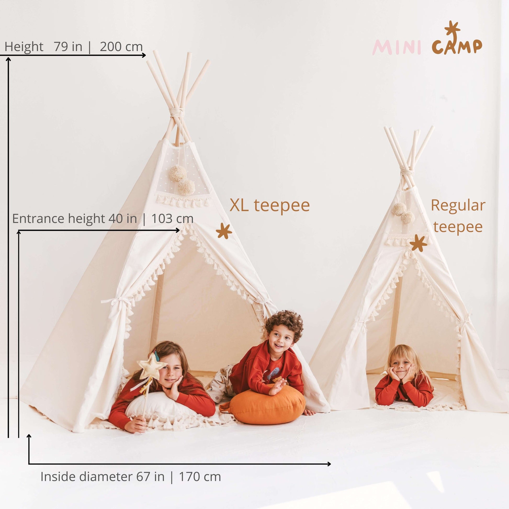 Wondershire, MINICAMP Extra Large Indoor Teepee Tent with Tassels Decor in Boho Style, Canvas Teepee For Kids,Canvas Teepee Tent,Children Teepee,Childrens Room,Kids Decor,Minicamp,Nursery Decor,Party Teepee,Play Teepee,Scandi Teepee For Kids,Toddler Teepe