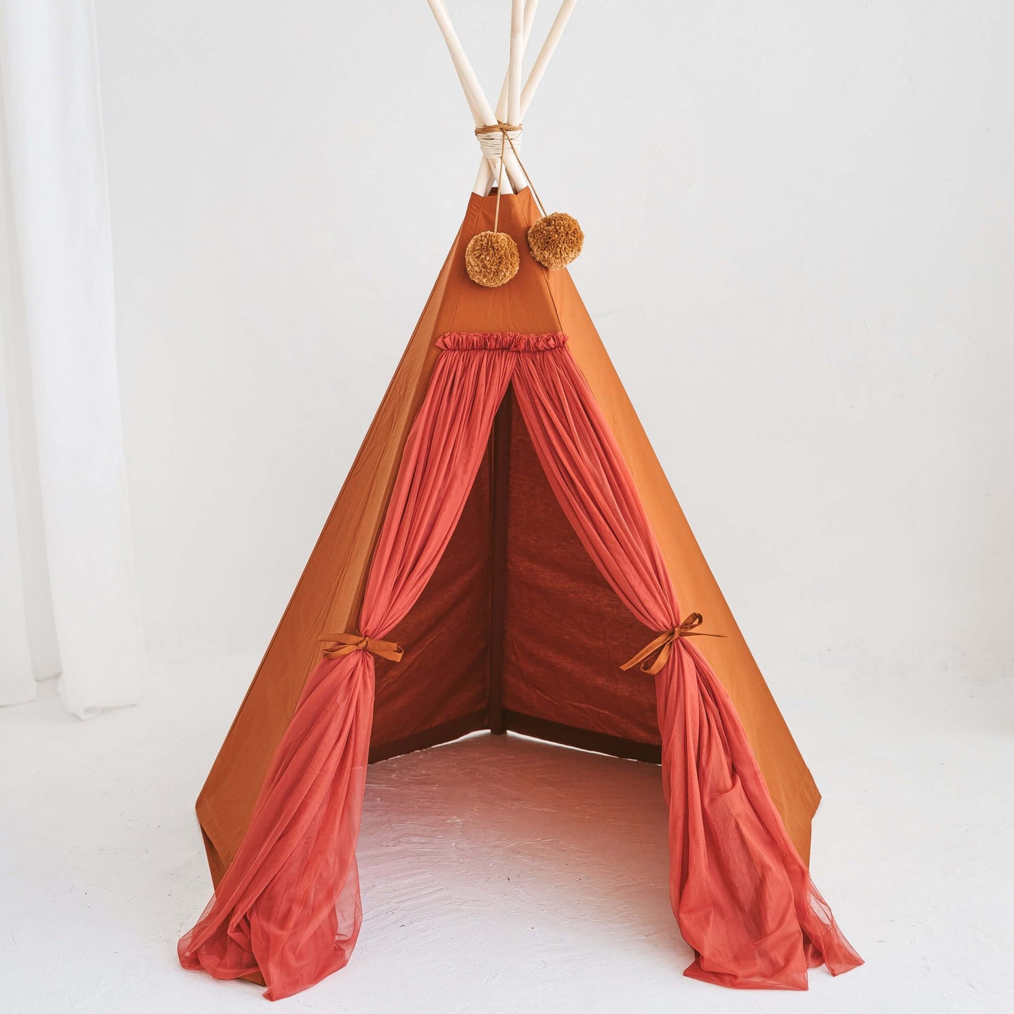 Wondershire, MINICAMP Fairy Kids Play Tent with Tulle in Cognac, Childrens Room,Kids Decor,kids teepee in cognac rustic teepee,Minicamp,Nursery Decor