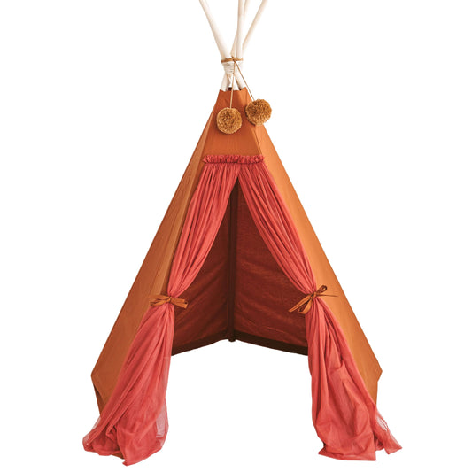 Wondershire, MINICAMP Fairy Kids Play Tent with Tulle in Cognac, Childrens Room,Kids Decor,kids teepee in cognac rustic teepee,Minicamp,Nursery Decor