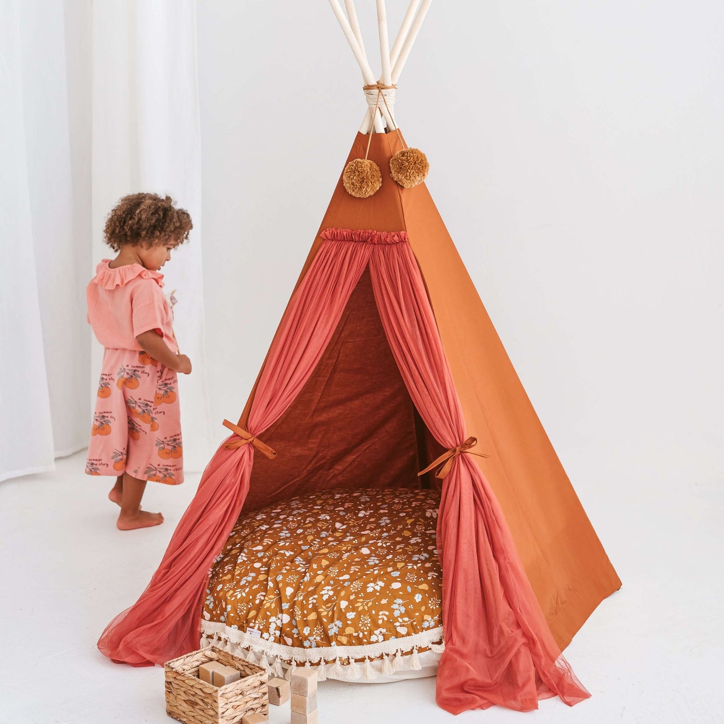 Wondershire, MINICAMP Fairy Kids Play Tent with Tulle in Cognac, Childrens Room,Kids Decor,kids teepee in cognac rustic teepee,Minicamp,Nursery Decor