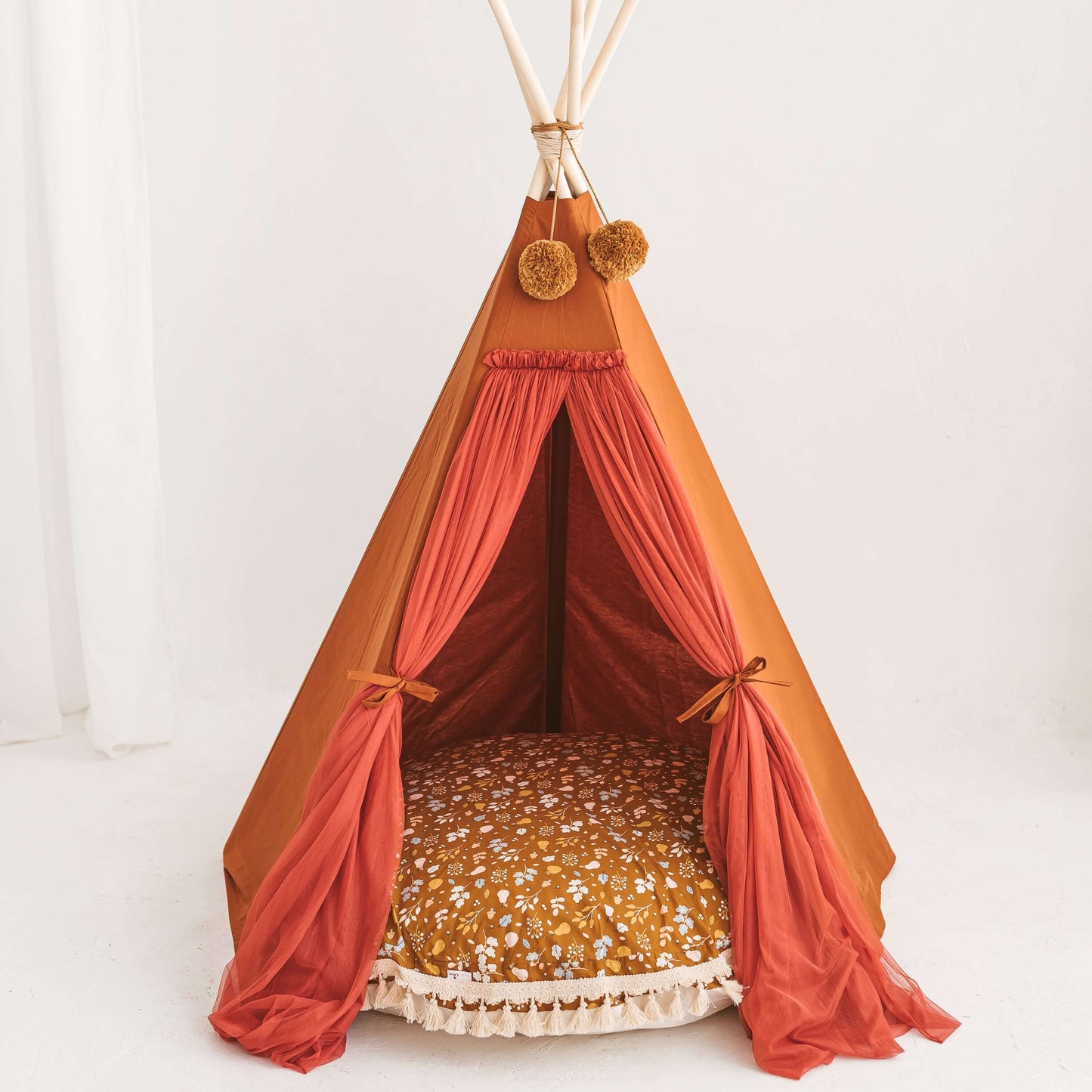 Wondershire, MINICAMP Fairy Kids Play Tent with Tulle in Cognac, Childrens Room,Kids Decor,kids teepee in cognac rustic teepee,Minicamp,Nursery Decor