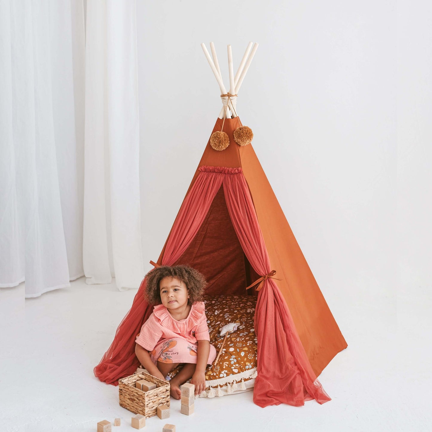 Wondershire, MINICAMP Fairy Kids Play Tent with Tulle in Cognac, Childrens Room,Kids Decor,kids teepee in cognac rustic teepee,Minicamp,Nursery Decor