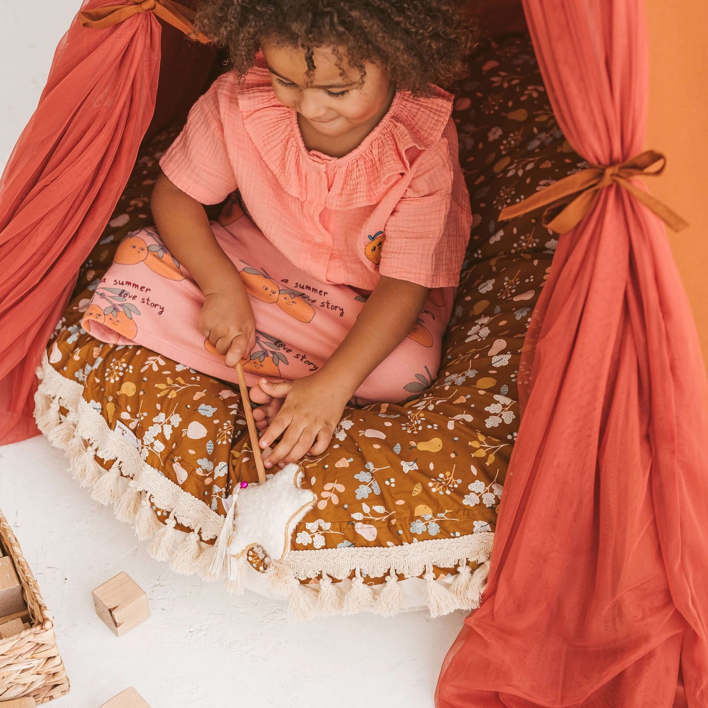 Wondershire, MINICAMP Fairy Kids Play Tent with Tulle in Cognac, Childrens Room,Kids Decor,kids teepee in cognac rustic teepee,Minicamp,Nursery Decor