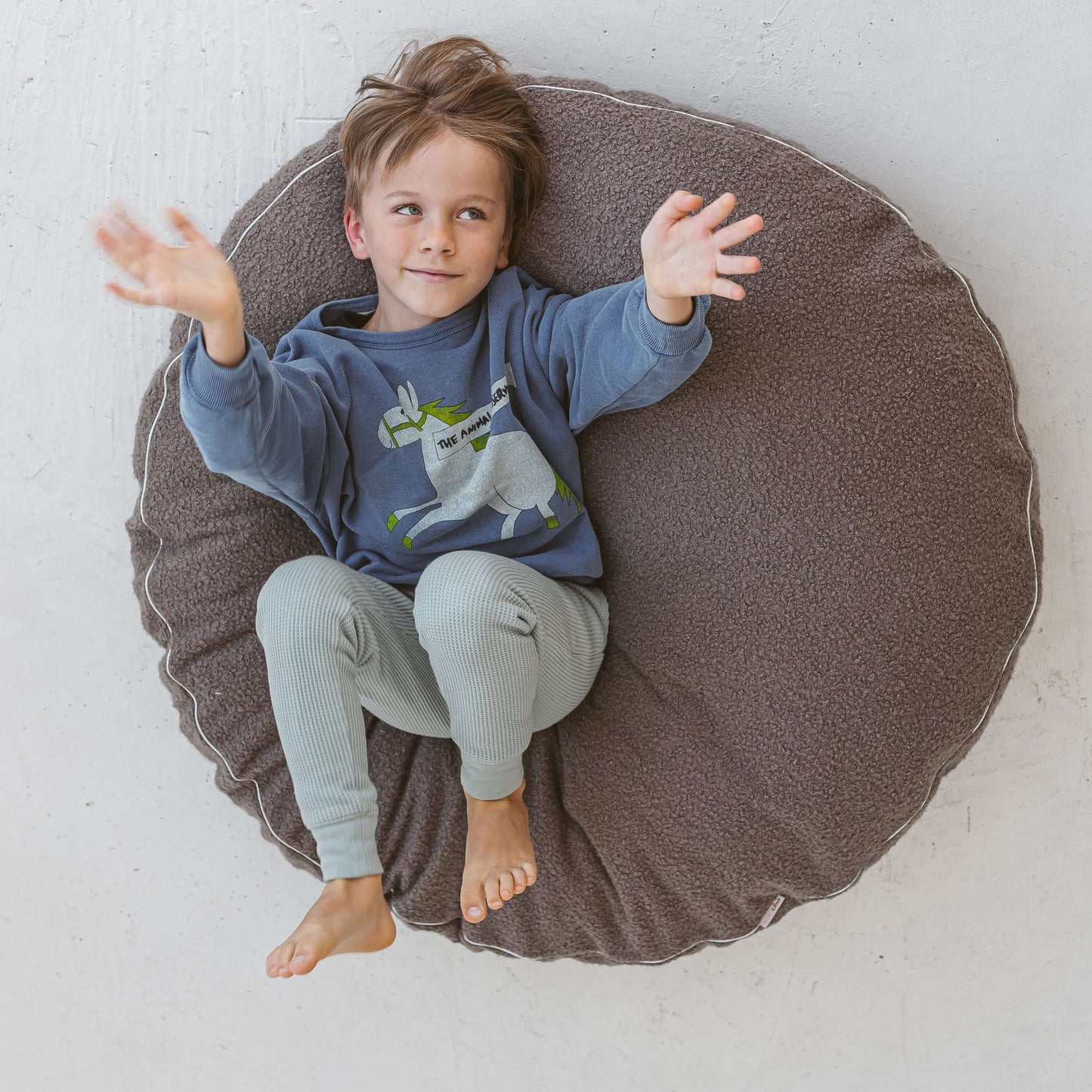 Wondershire, MINICAMP Boucle Fabric Kids Floor Cushion in Grey, Childrens Room,Kids Decor,MINICAMP big floor cushion in grey boucle,Nursery Decor