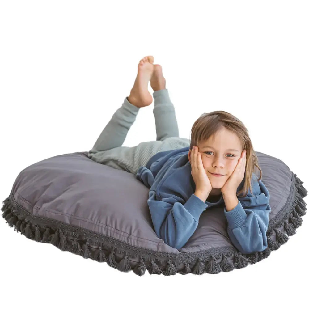 Wondershire, MINICAMP Large Floor Cushion with Tassels in Grey, boho style,Childrens Room,floor cushion,floor pillow,Floor pillow big pillow,floor seating,Kids Decor,Minicamp,Nursery Decor,pouf
