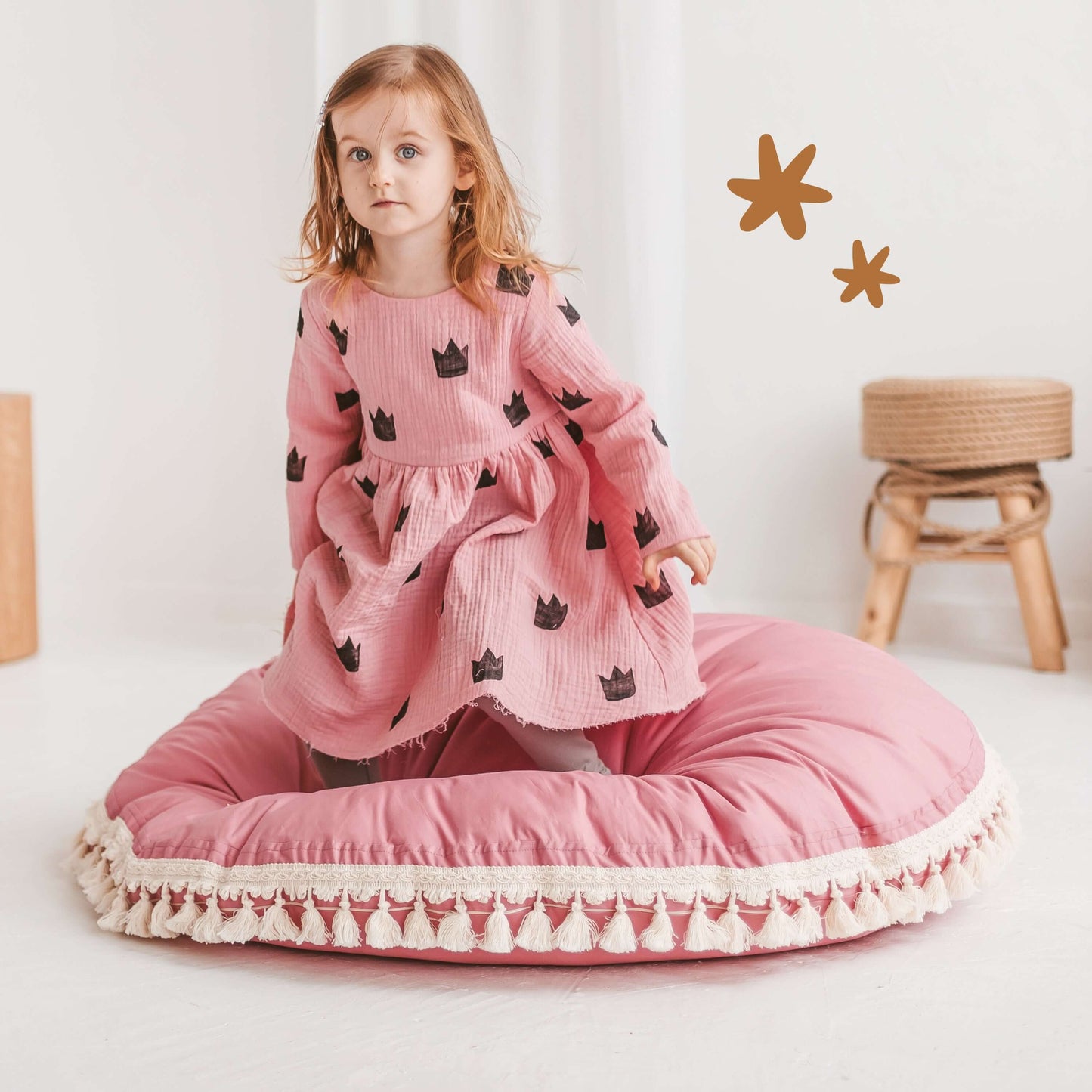 Wondershire, MINICAMP large Floor Cushion with Tassels in Rose, Childrens Room,Kids Decor,Minicamp,MINICAMP large Floor Cushion with Tassels in Rose,Nursery Decor