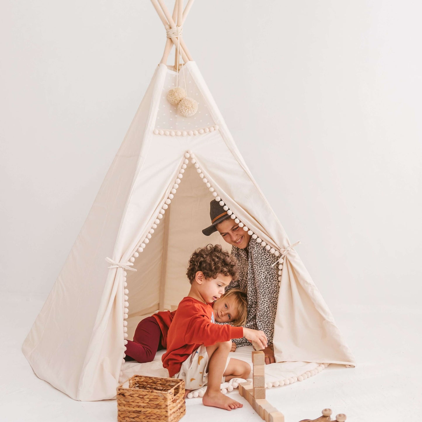 Wondershire, MINICAMP Extra Large Kids Teepee Tent with Pom Pom Decor, Children Teepee,Childrens Room,Indoor Playhouse,Kids Decor,Minicamp,Nursery Decor,Party Teepee,Play Teepee,Toddler Teepee,Wedding Kids Teepee