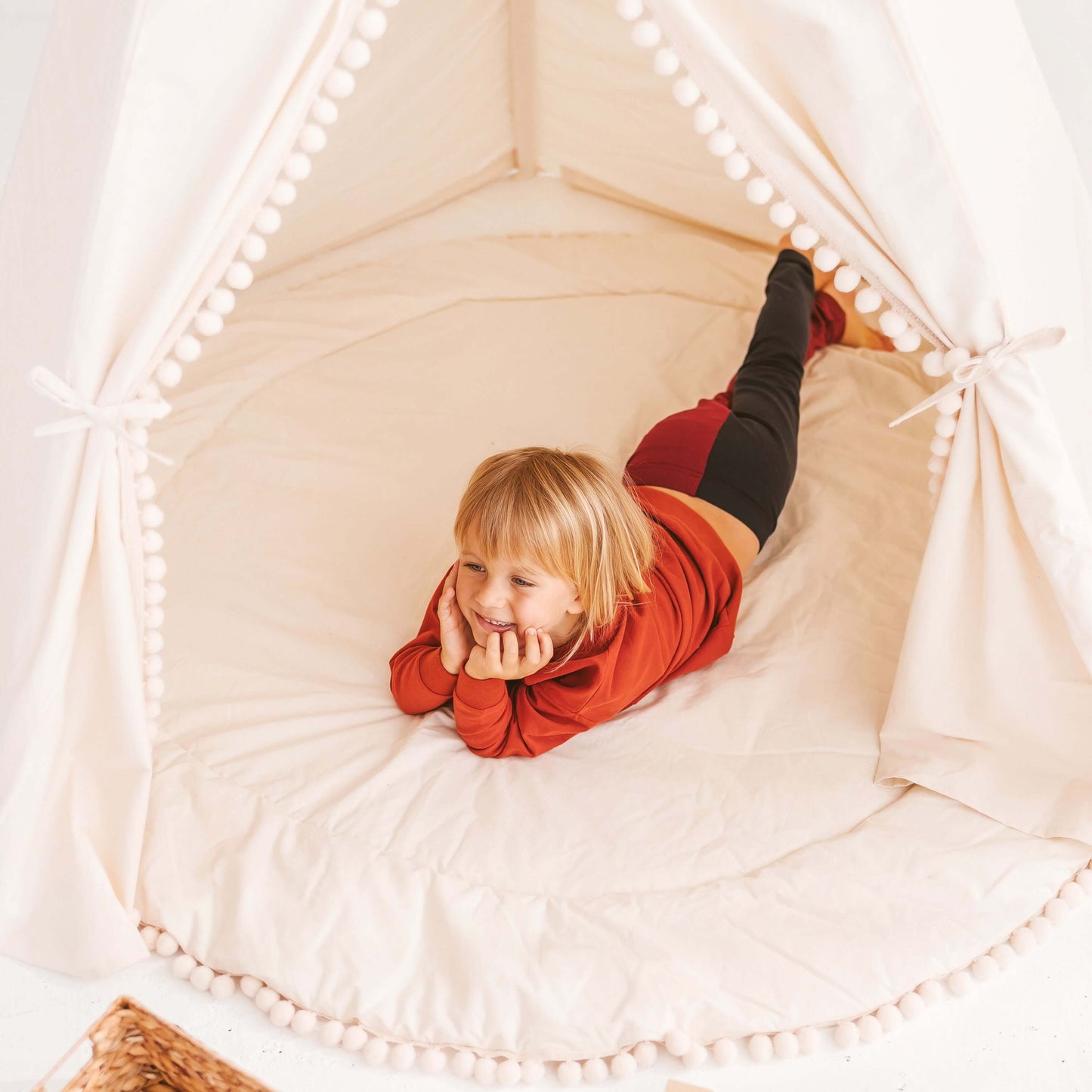 Wondershire, MINICAMP Extra Large Kids Teepee Tent with Pom Pom Decor, Children Teepee,Childrens Room,Indoor Playhouse,Kids Decor,Minicamp,Nursery Decor,Party Teepee,Play Teepee,Toddler Teepee,Wedding Kids Teepee