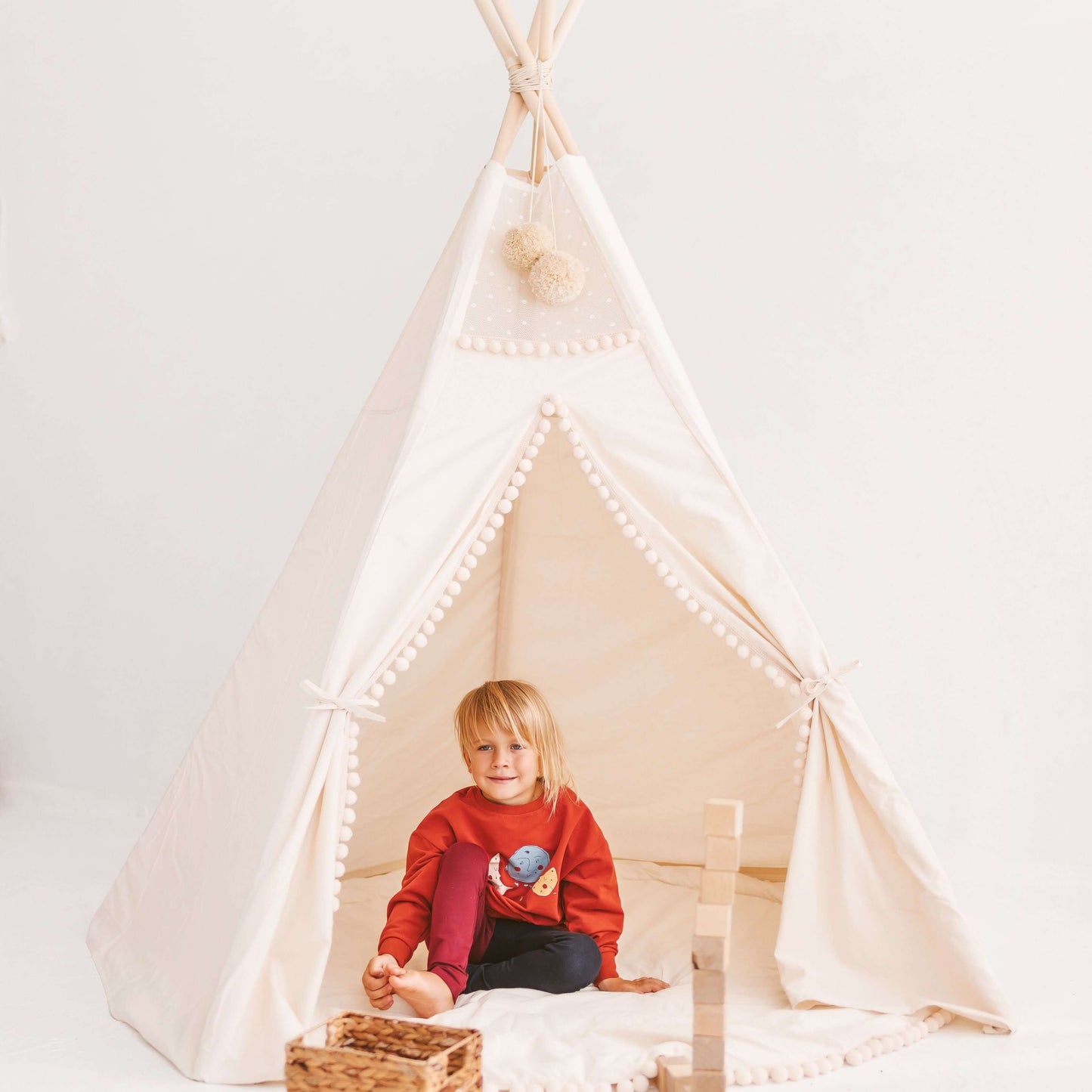 Wondershire, MINICAMP Extra Large Kids Teepee Tent with Pom Pom Decor, Children Teepee,Childrens Room,Indoor Playhouse,Kids Decor,Minicamp,Nursery Decor,Party Teepee,Play Teepee,Toddler Teepee,Wedding Kids Teepee