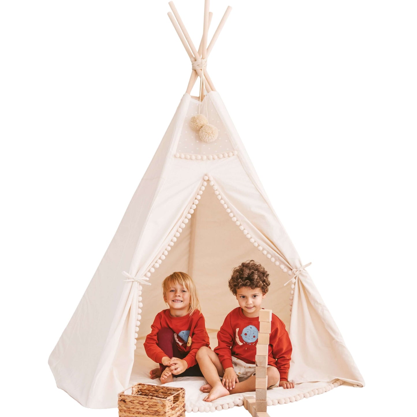 Wondershire, MINICAMP Extra Large Kids Teepee Tent with Pom Pom Decor, Children Teepee,Childrens Room,Indoor Playhouse,Kids Decor,Minicamp,Nursery Decor,Party Teepee,Play Teepee,Toddler Teepee,Wedding Kids Teepee