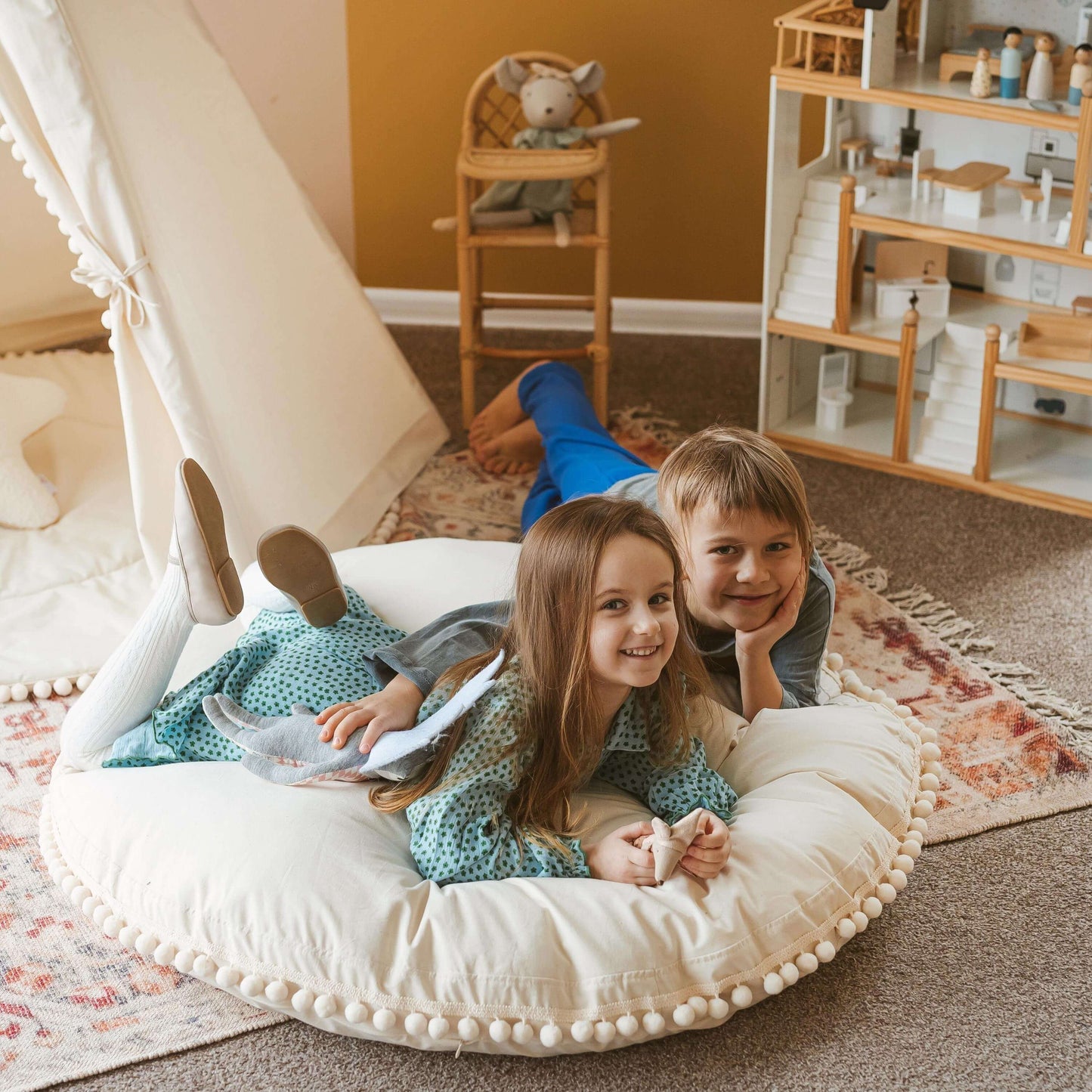 Wondershire, MINICAMP Large Floor Cushion with Pom Poms, big pillow,Childrens Room,floor cushion,Kids Decor,kids floor cushion,Minicamp,MINICAMP Large Floor Cushion with Pom Poms,Nursery Decor