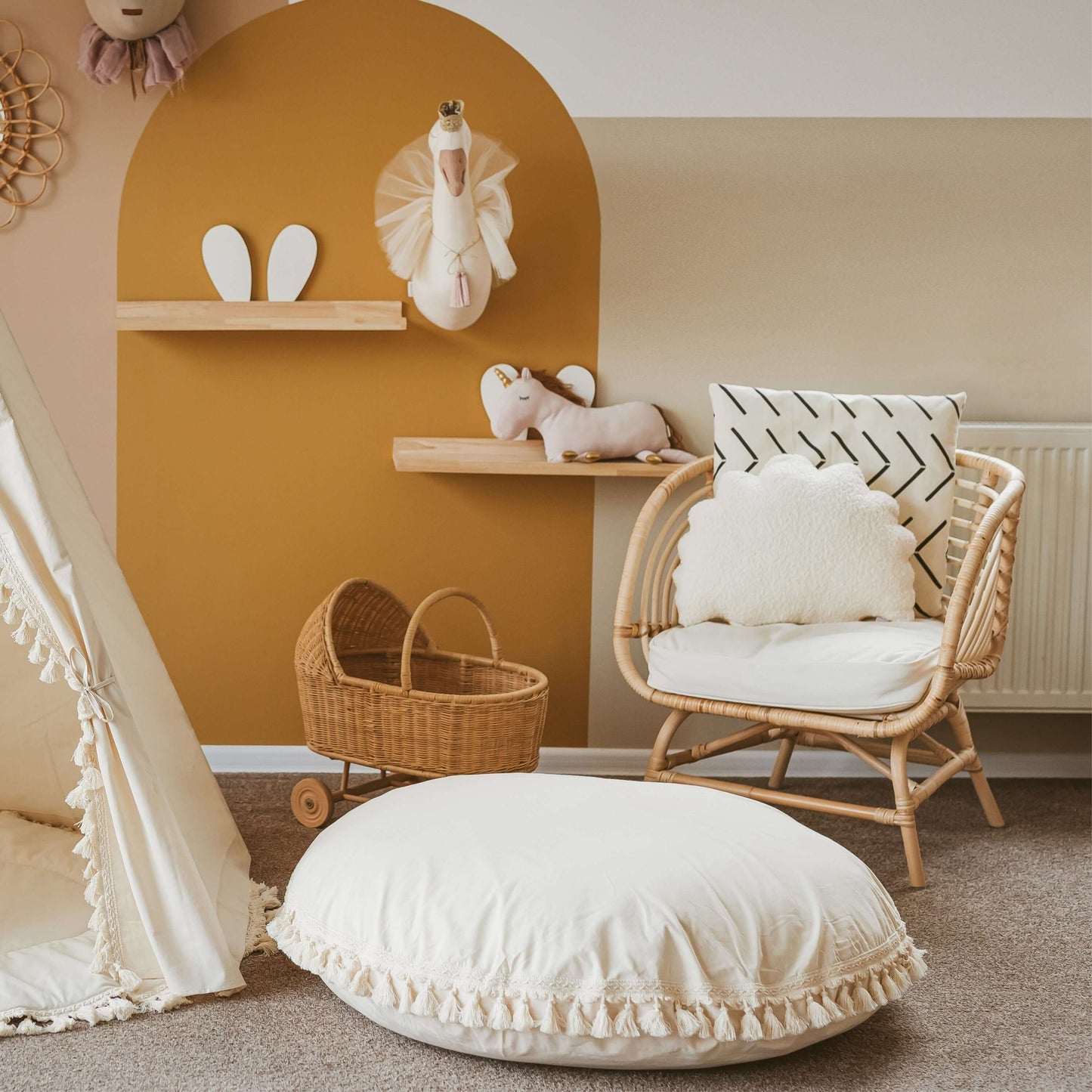 Wondershire, MINICAMP Large Floor Cushion with Tassels, big pillow,boho style,Childrens Room,floor cushion,floor pillow,floor seating,Kids Decor,Minicamp,Nursery Decor,pouf