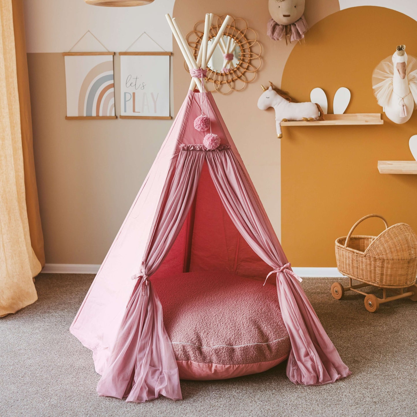 Wondershire, MINICAMP Fairy Kids Play Tent with Tulle in Rose, Canvas Teepee Tent,Childrens Room,DIY Indoor Kids Tent,Gift For Kid,Indoor Playhouse,Kids Decor,Minicamp,Nursery Decor,Scandi Teepee For Kids,Tipi Tent,Toddler Teepee Tent