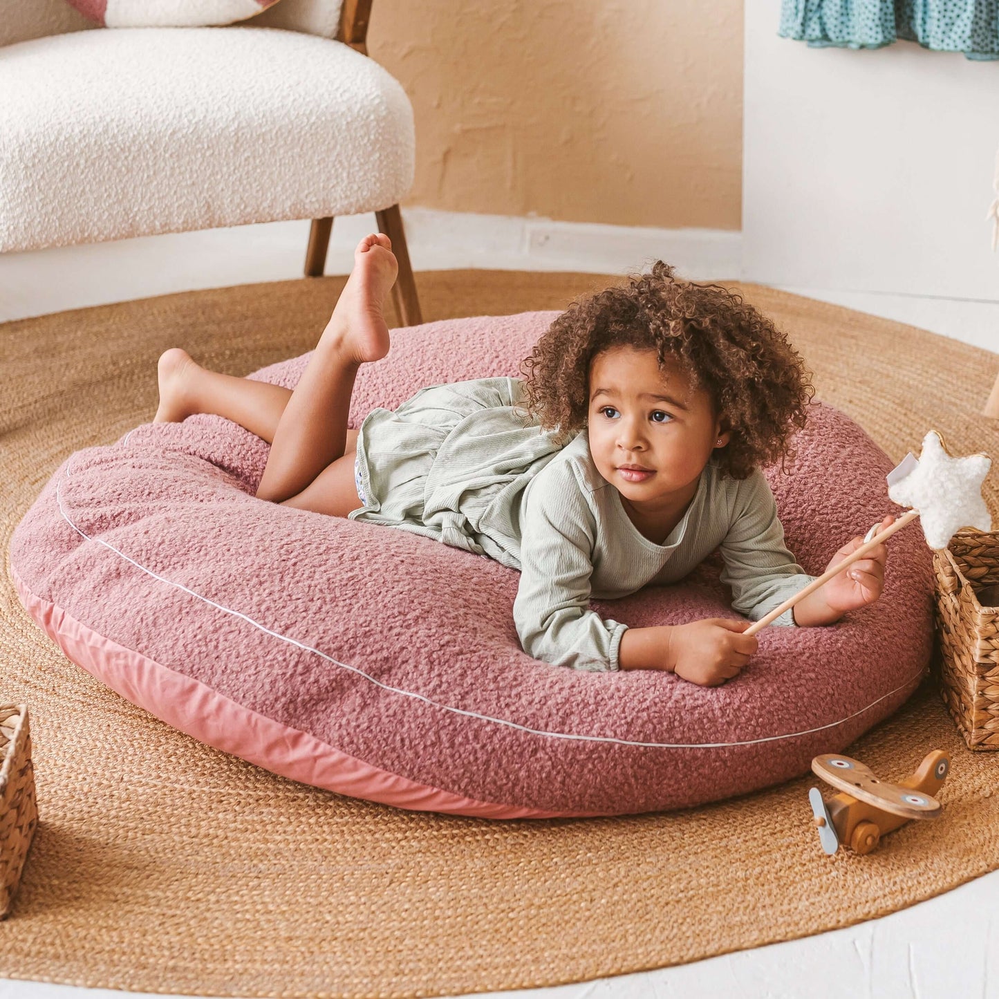 Wondershire, MINICAMP Boucle Fabric Kids Floor Cushion in Rose, Childrens Room,Kids Decor,Minicamp,minicamp teddy floor cushion in rose,Nursery Decor