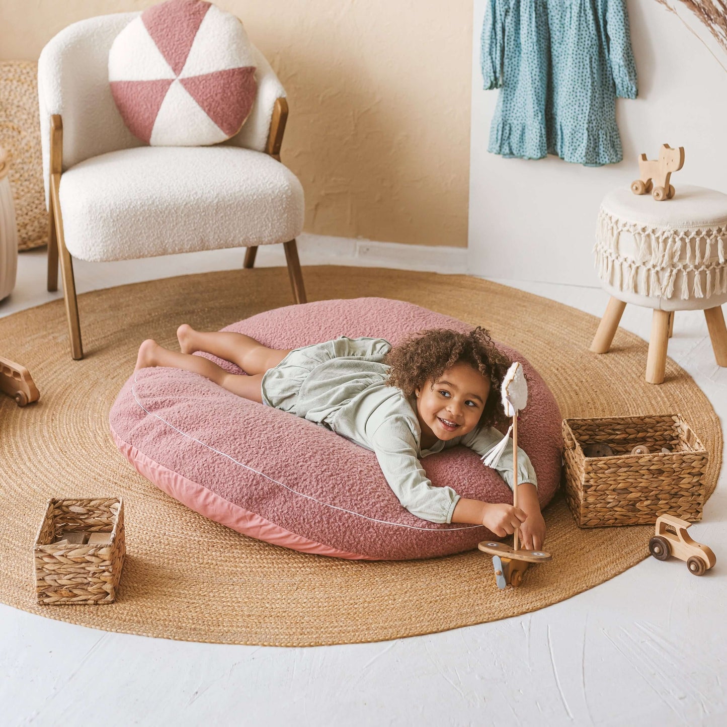 Wondershire, MINICAMP Boucle Fabric Kids Floor Cushion in Rose, Childrens Room,Kids Decor,Minicamp,minicamp teddy floor cushion in rose,Nursery Decor