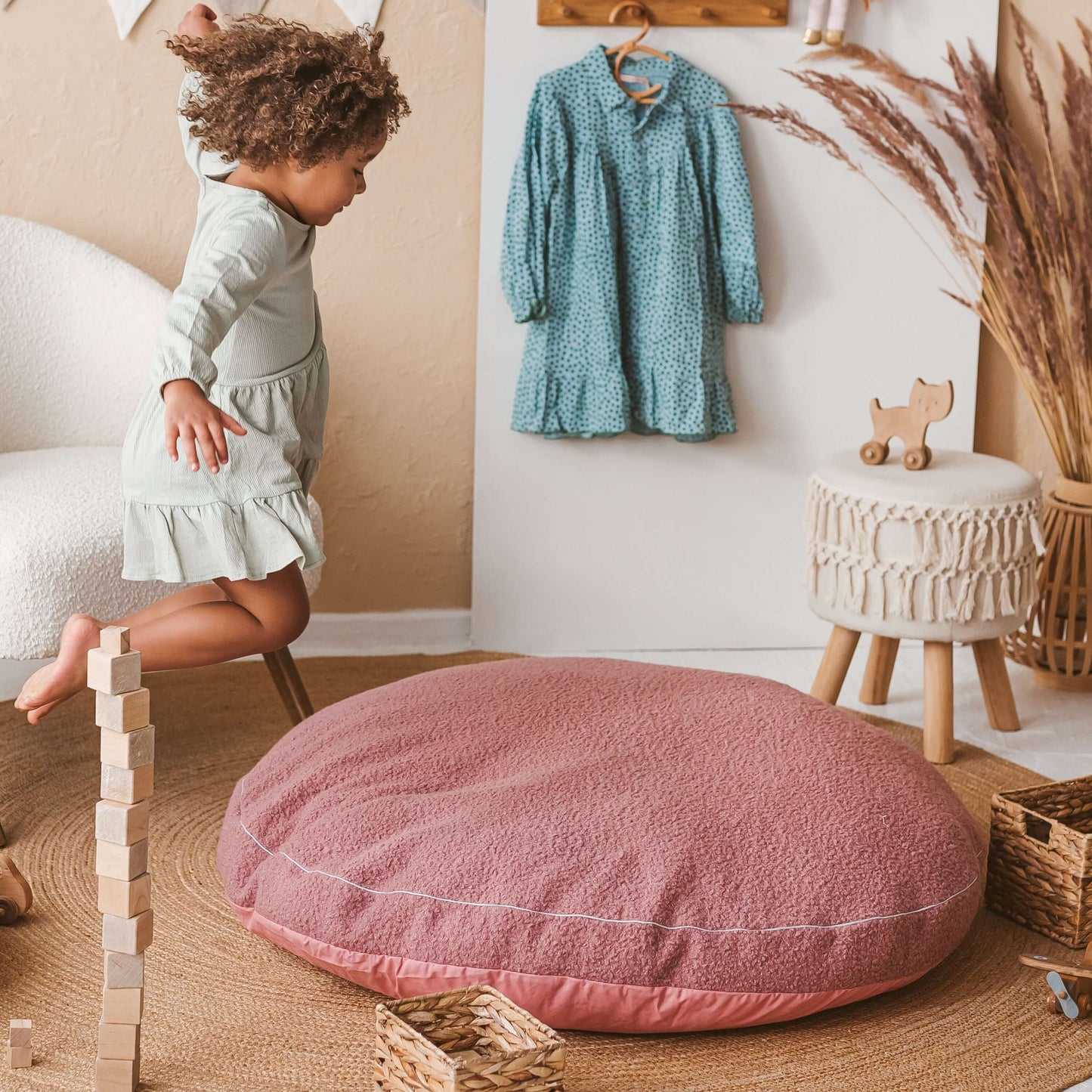 Wondershire, MINICAMP Boucle Fabric Kids Floor Cushion in Rose, Childrens Room,Kids Decor,Minicamp,minicamp teddy floor cushion in rose,Nursery Decor