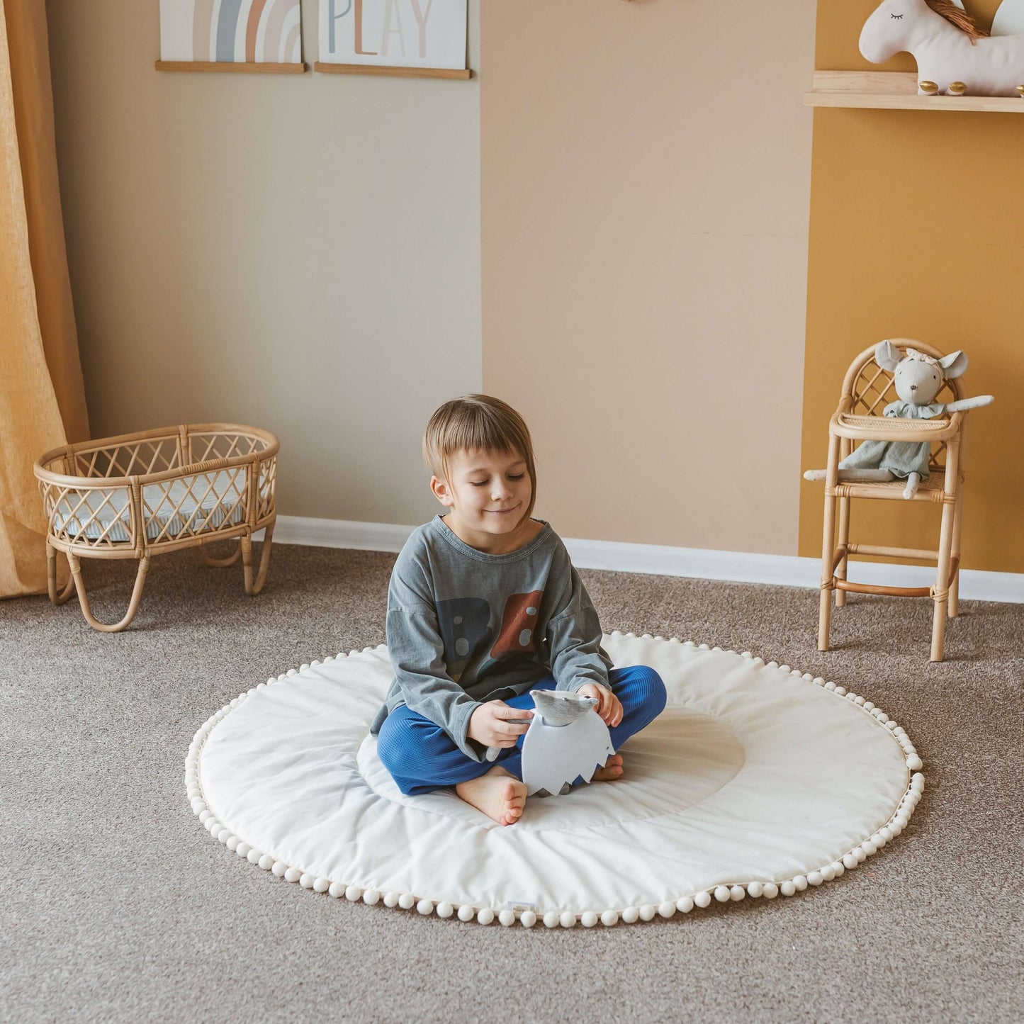 Wondershire, MINICAMP Kids Playmat with Pompom Border, babygym mat,Childrens Room,cotton,Kids Decor,kids playmat,Minicamp,MINICAMP Kids Playmat with Pompom Border,Nursery Decor,nursery rug,playmat,teepee mat