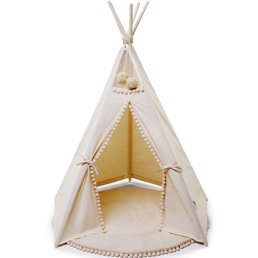Wondershire, MINICAMP Original Play Tent with Pompoms, Canvas Teepee Tent,Childrens Room,DIY Indoor Kids Tent,Indoor Tipi Tent,Kids Decor,Kids teepee tent with tulle from minicamp,Minicamp,MINICAMP Original Play Tent with Pompoms,Nursery Decor,Tipi Tent,T