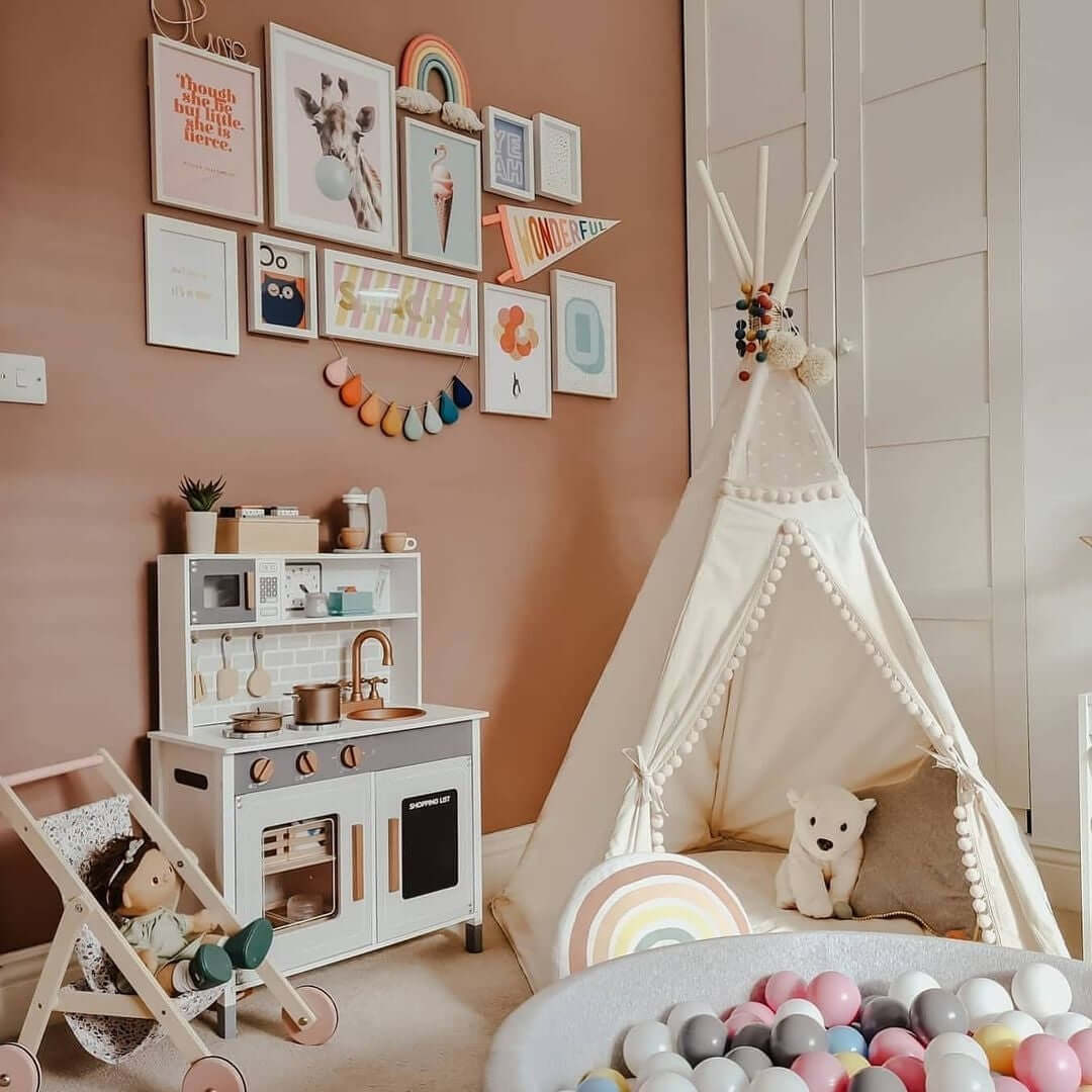 Wondershire, MINICAMP Original Play Tent with Pompoms, Canvas Teepee Tent,Childrens Room,DIY Indoor Kids Tent,Indoor Tipi Tent,Kids Decor,Kids teepee tent with tulle from minicamp,Minicamp,MINICAMP Original Play Tent with Pompoms,Nursery Decor,Tipi Tent,T