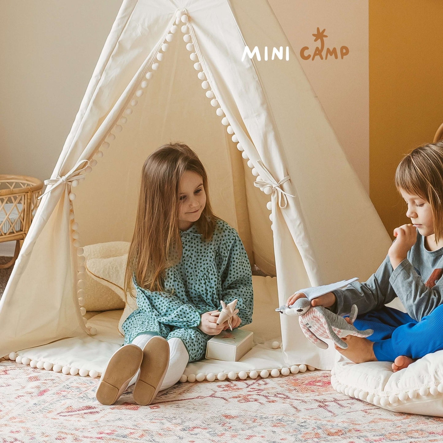 Wondershire, MINICAMP Kids Playmat with Pompom Border, babygym mat,Childrens Room,cotton,Kids Decor,kids playmat,Minicamp,MINICAMP Kids Playmat with Pompom Border,Nursery Decor,nursery rug,playmat,teepee mat