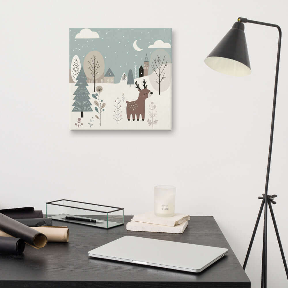 Wondershire, Reindeer in Winter Wonderland with Town Canvas Print, Canvas,Childrens Room,Christmas wall art,Kids Christmas decor,Kids Decor,Nursery Art,Nursery Christmas decor,Nursery Decor,winter wonderland