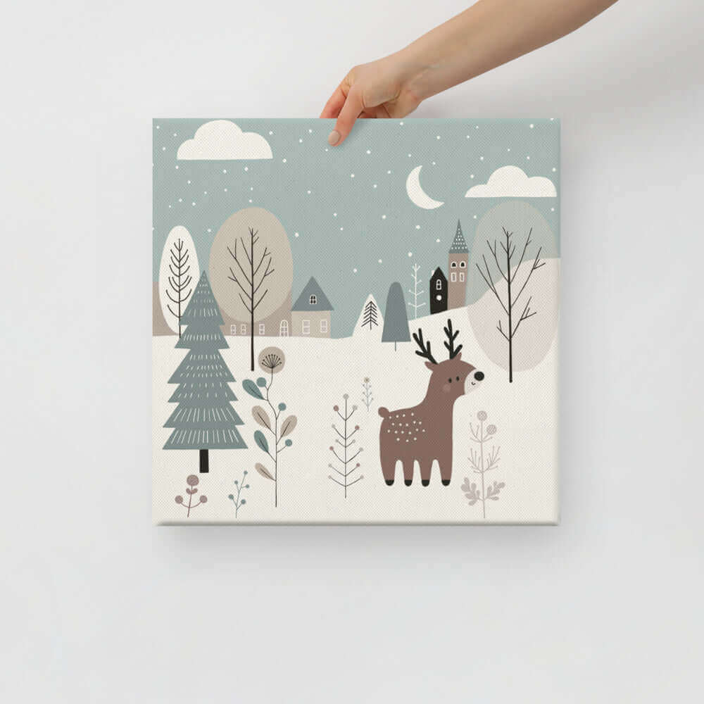 Wondershire, Reindeer in Winter Wonderland with Town Canvas Print, Canvas,Childrens Room,Christmas wall art,Kids Christmas decor,Kids Decor,Nursery Art,Nursery Christmas decor,Nursery Decor,winter wonderland