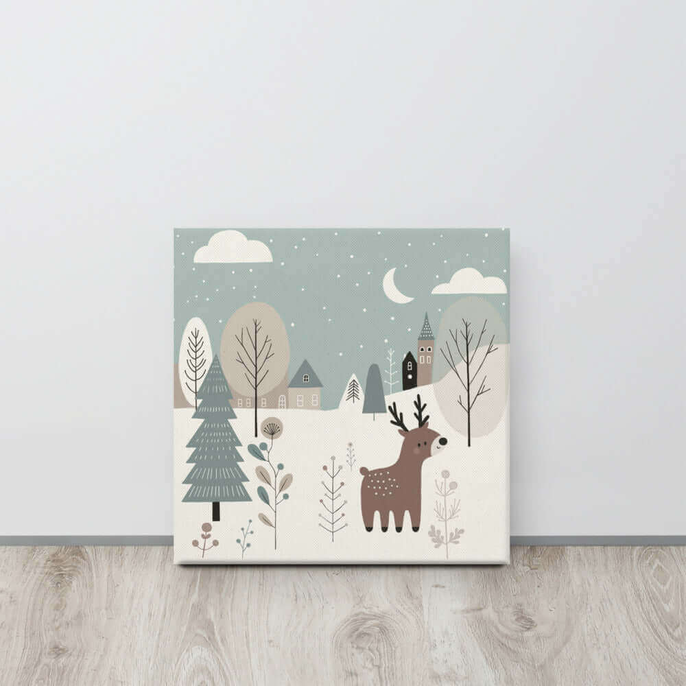 Wondershire, Reindeer in Winter Wonderland with Town Canvas Print, Canvas,Childrens Room,Christmas wall art,Kids Christmas decor,Kids Decor,Nursery Art,Nursery Christmas decor,Nursery Decor,winter wonderland