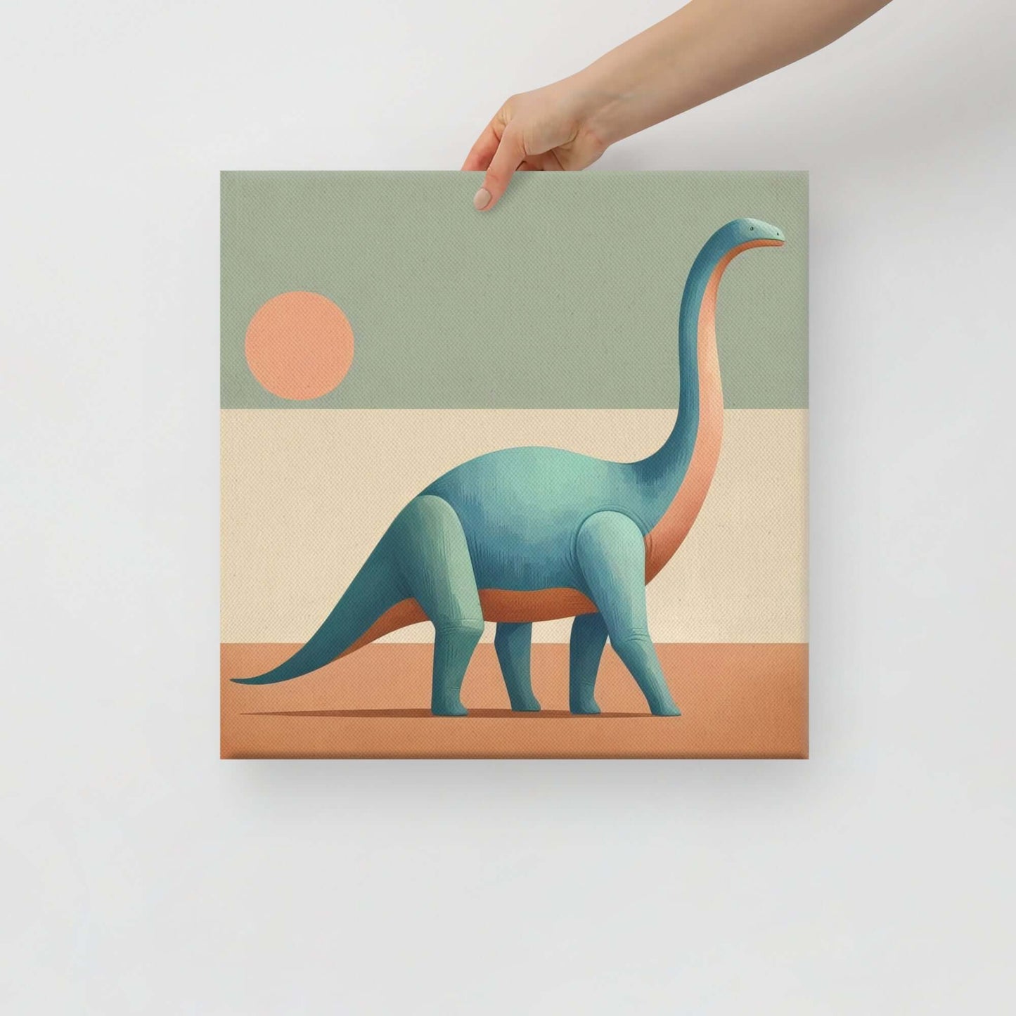 Wondershire, Brachiosaurus Canvas Print – Blush Horizon, abstract dinosaur,baby boy room,baby girl room,baby shower gift,brachiosaurus,brachiosaurus art,Canvas,cartoon dinosaur,colorful wall art,cute dinosaur,dino art,dinosaur,dinosaur canvas,dinosaur dec