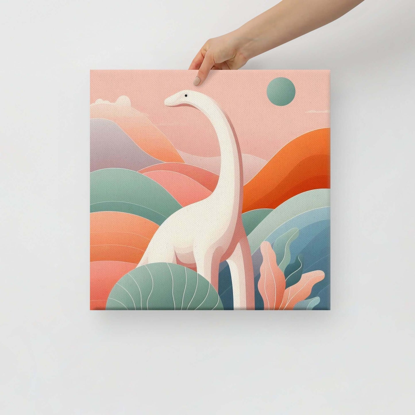 Wondershire, Brachiosaurus Canvas Print – Dino at Dawn, abstract dinosaur,baby boy room,baby girl room,baby shower gift,brachiosaurus,brachiosaurus art,Canvas,cartoon dinosaur,colorful wall art,cute dinosaur,dino art,dinosaur,dinosaur canvas,dinosaur deco