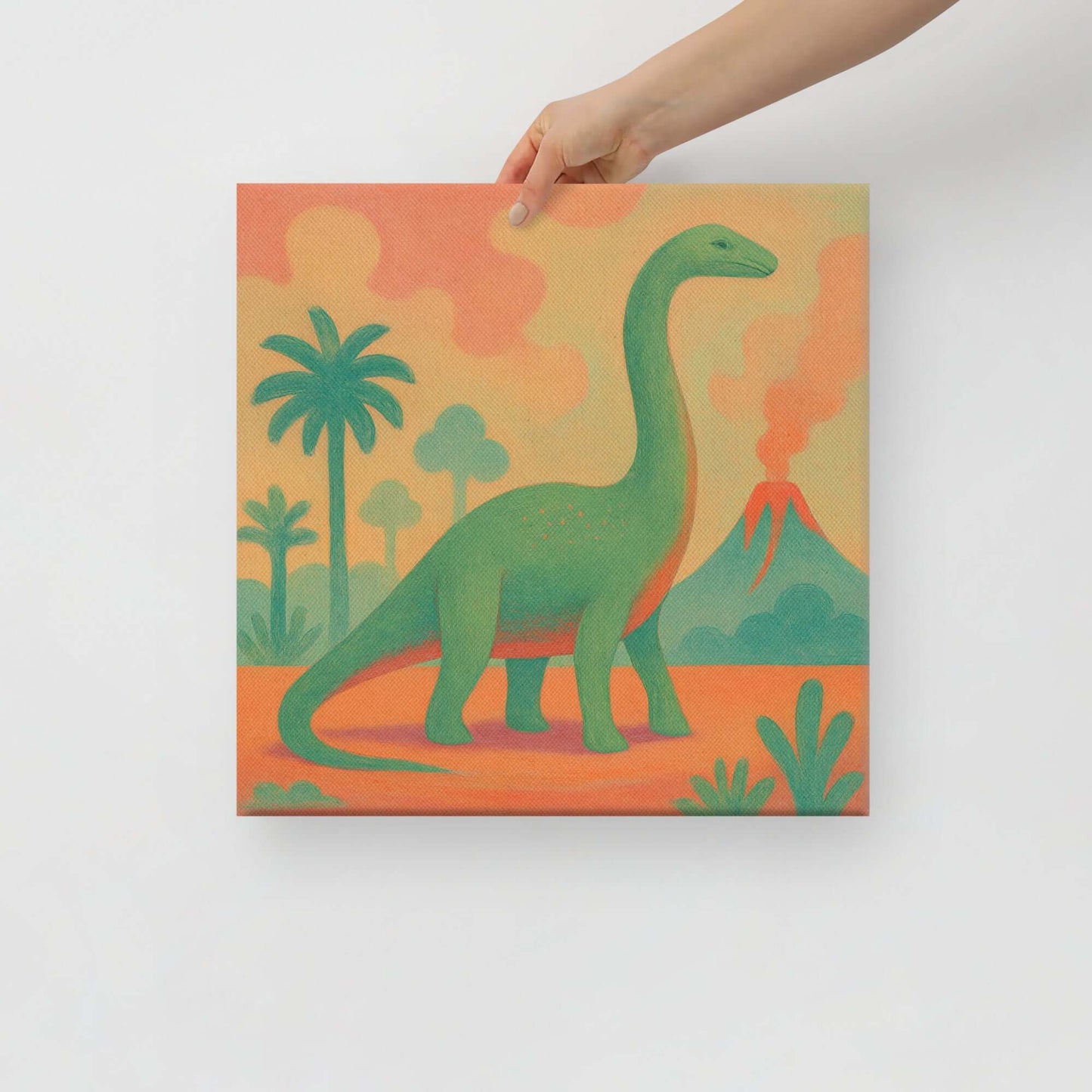 Wondershire, Brachiosaurus Canvas Print – Earthy Sunset, abstract dinosaur,baby boy room,baby girl room,baby shower gift,brachiosaurus,brachiosaurus art,Canvas,cartoon dinosaur,colorful wall art,cute dinosaur,dino art,dinosaur,dinosaur canvas,dinosaur dec