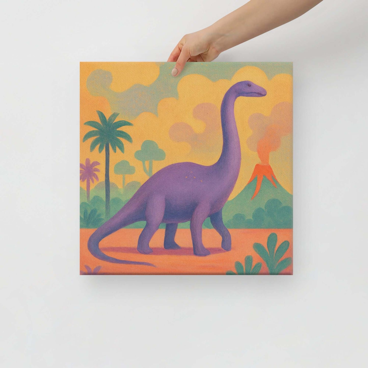 Wondershire, Brachiosaurus Canvas Print – Earthy Sunset v2, abstract dinosaur,baby boy room,baby girl room,baby shower gift,brachiosaurus,brachiosaurus art,Canvas,cartoon dinosaur,colorful wall art,cute dinosaur,dino art,dinosaur,dinosaur canvas,dinosaur