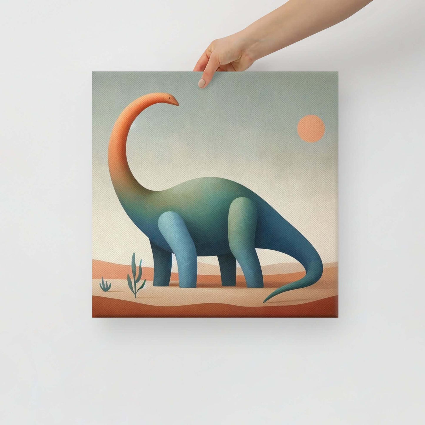 Wondershire, Brachiosaurus Canvas Print – Mint & Peach, abstract dinosaur,baby boy room,baby girl room,baby shower gift,brachiosaurus,brachiosaurus art,Canvas,cartoon dinosaur,colorful wall art,cute dinosaur,dino art,dinosaur,dinosaur canvas,dinosaur deco