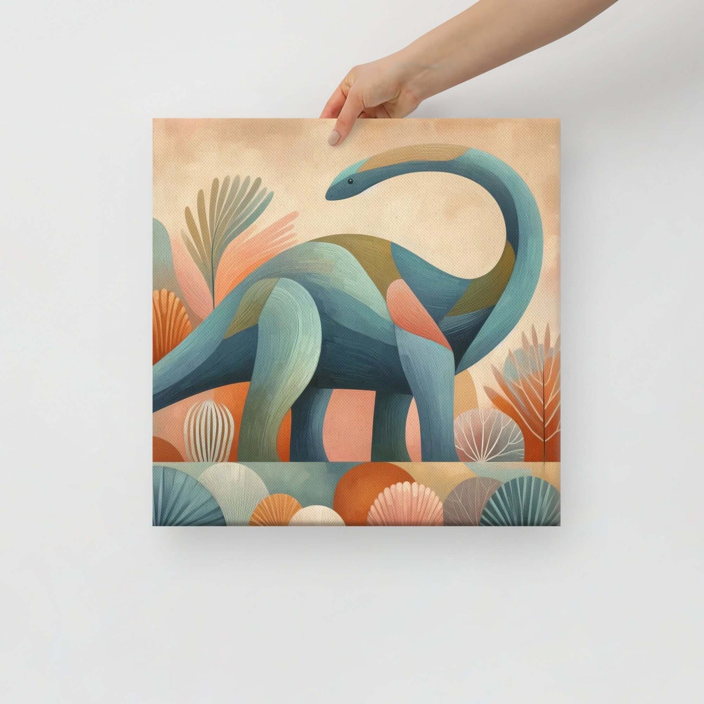 Wondershire, Brachiosaurus Canvas Print – Pastel Adventures, abstract dinosaur,baby boy room,baby girl room,baby shower gift,brachiosaurus,brachiosaurus art,Canvas,cartoon dinosaur,colorful wall art,cute dinosaur,dino art,dinosaur,dinosaur canvas,dinosaur