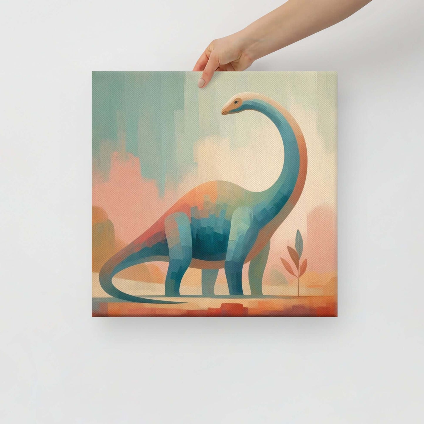 Wondershire, Brachiosaurus Canvas Print – Playful Pastures, abstract dinosaur,baby boy room,baby girl room,baby shower gift,brachiosaurus,brachiosaurus art,Canvas,cartoon dinosaur,colorful wall art,cute dinosaur,dino art,dinosaur,dinosaur canvas,dinosaur