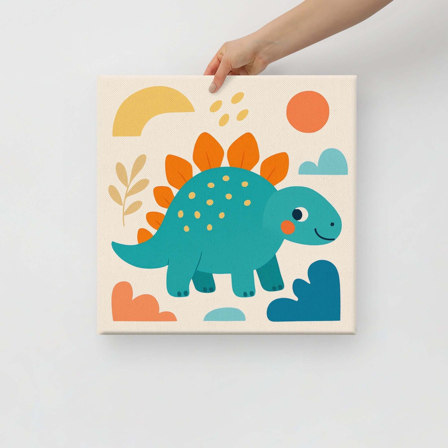 Wondershire, Stegosaurus Canvas Print – Little Leafback Adventure, baby dinosaur print,Canvas,cartoon dinosaur wall art,colorful dino decor,cute stegosaurus art,dinosaur print for toddlers,dinosaur wall art for kids,friendly dinosaur wall art,happy dinosa