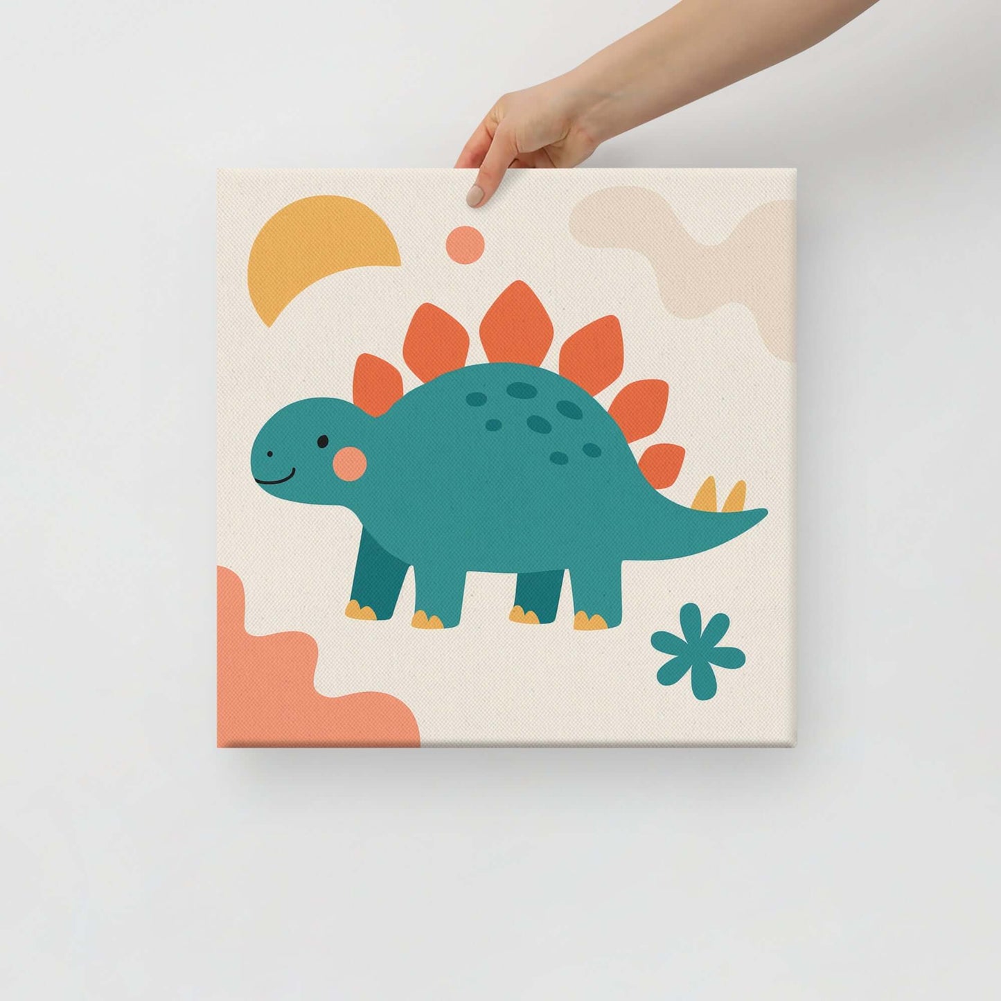 Wondershire, Stegosaurus Canvas Print – Spiky Smiles, baby dinosaur print,Canvas,cartoon dinosaur wall art,colorful dino decor,cute stegosaurus art,dinosaur print for toddlers,dinosaur wall art for kids,friendly dinosaur wall art,happy dinosaur illustrati