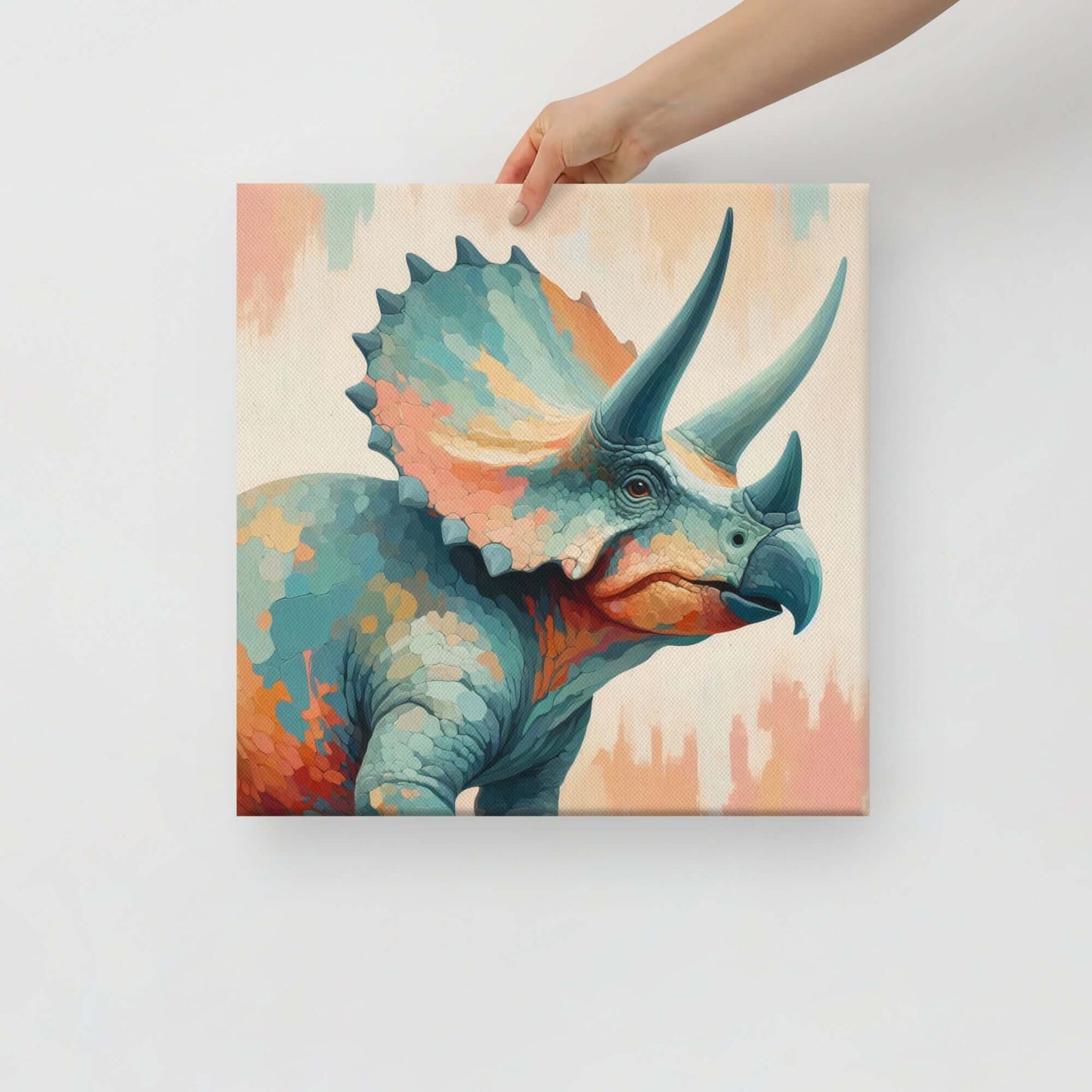 Wondershire, Triceratops Canvas Print – Pastel Thunder, ancient creature wall art,animal wall print,Canvas,colorful dinosaur art,cute dinosaur print,dinosaur artwork,dinosaur canvas print,dinosaur canvas wall art,dinosaur home decor,dinosaur nursery art,d