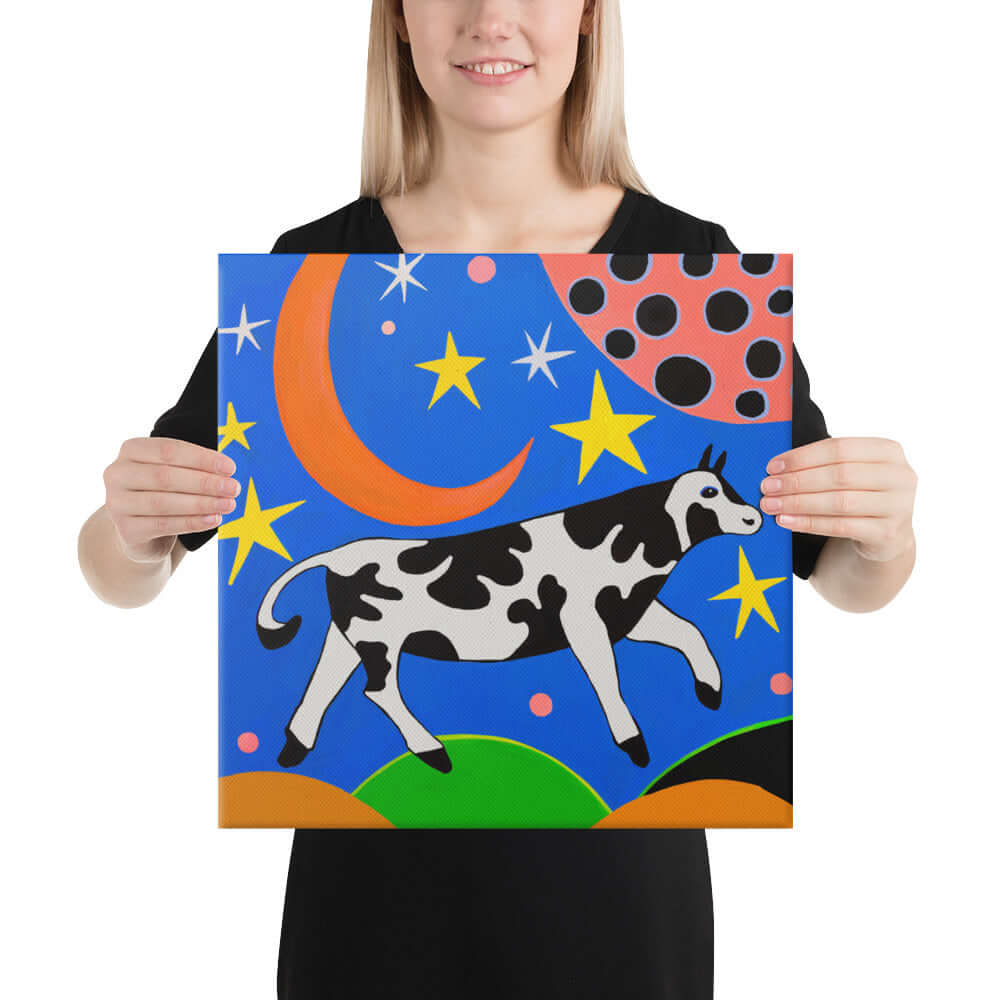 Wondershire, Cow Jumping Over The Moon Canvas Print, Animal Print,Bedtime Story Art,Canvas,Childrens Book Art,Childrens Room,Cow Art,Cow Jumping Over Moon,Kids Decor,Nursery Art,Nursery Decor