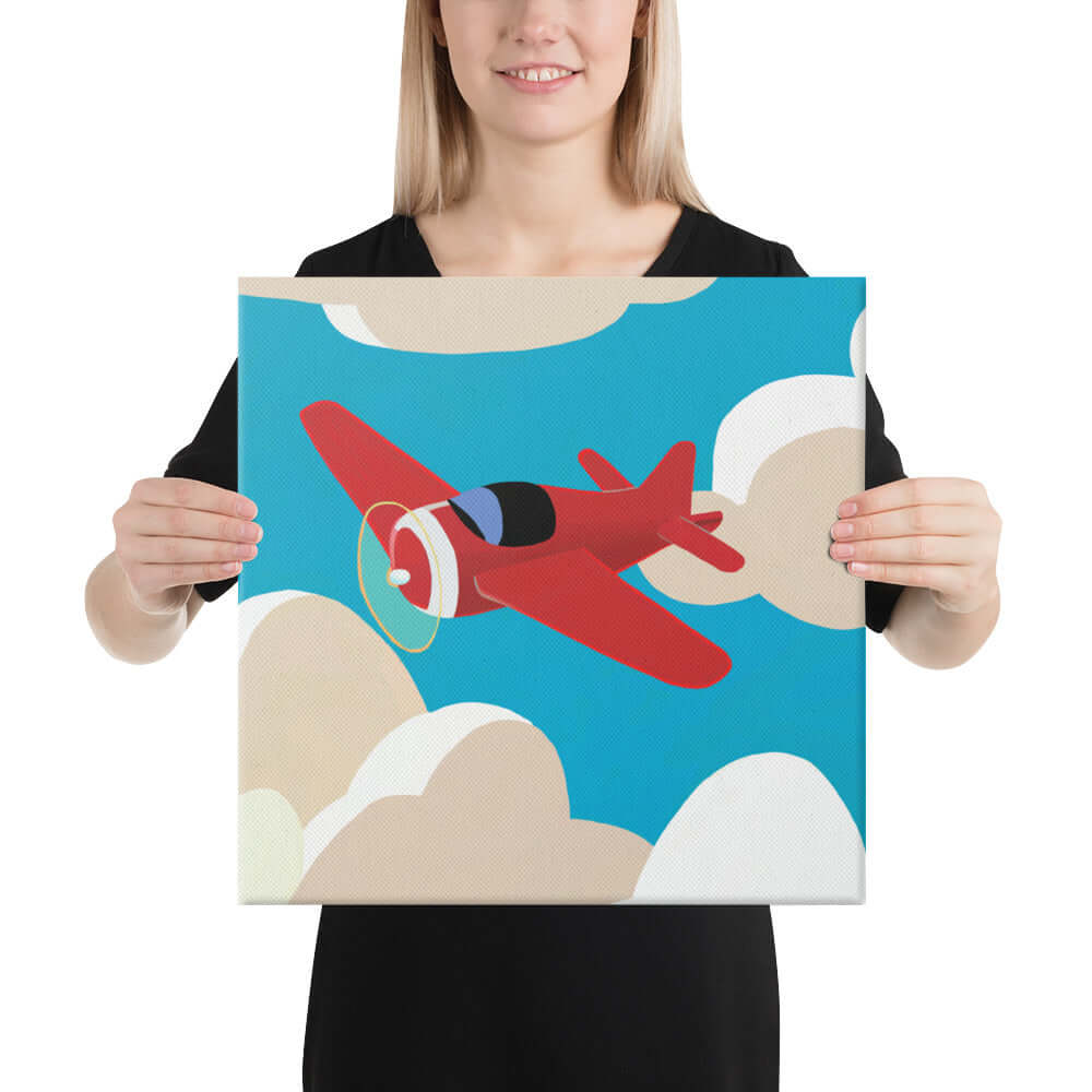 Wondershire, Red Airplane Canvas Print, Airplane In Sky,Aviation Art,Canvas,Childrens Room,Kids Decor,Nursery Art,Nursery Decor,Red Plane,Science kids