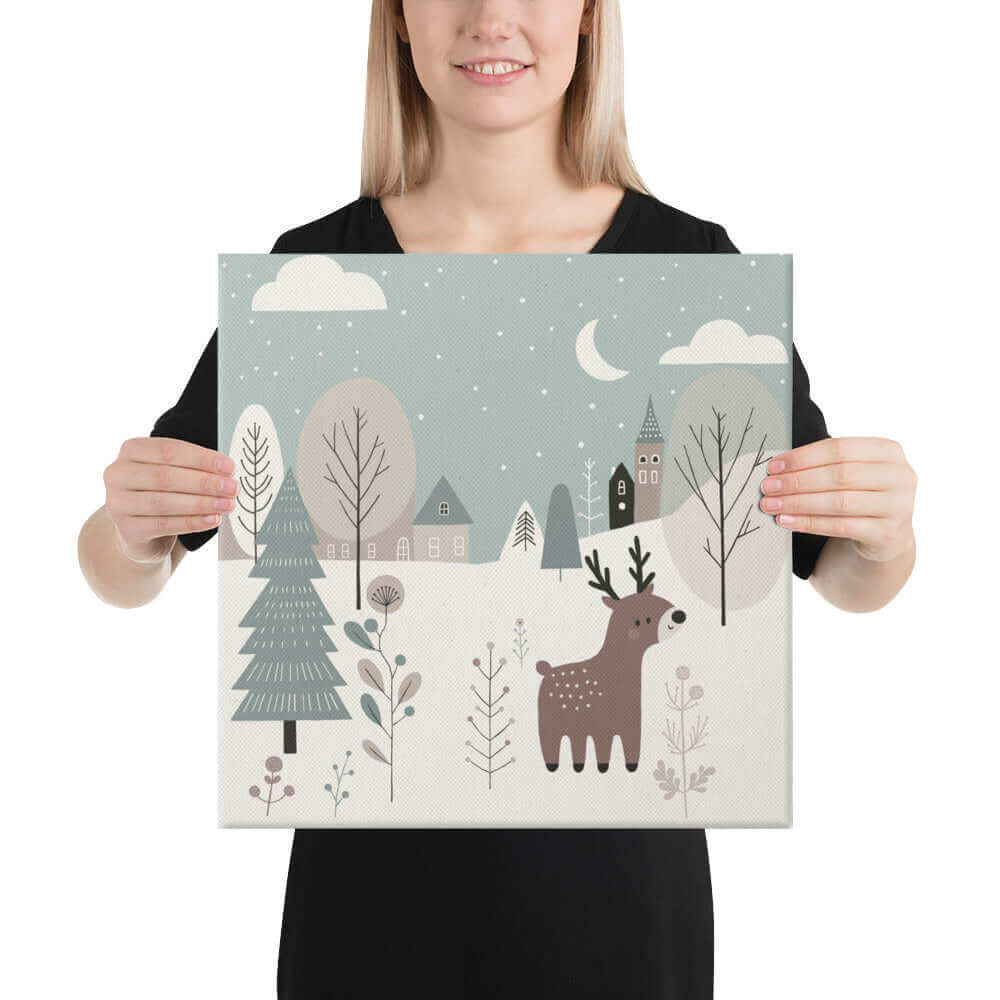 Wondershire, Reindeer in Winter Wonderland with Town Canvas Print, Canvas,Childrens Room,Christmas wall art,Kids Christmas decor,Kids Decor,Nursery Art,Nursery Christmas decor,Nursery Decor,winter wonderland