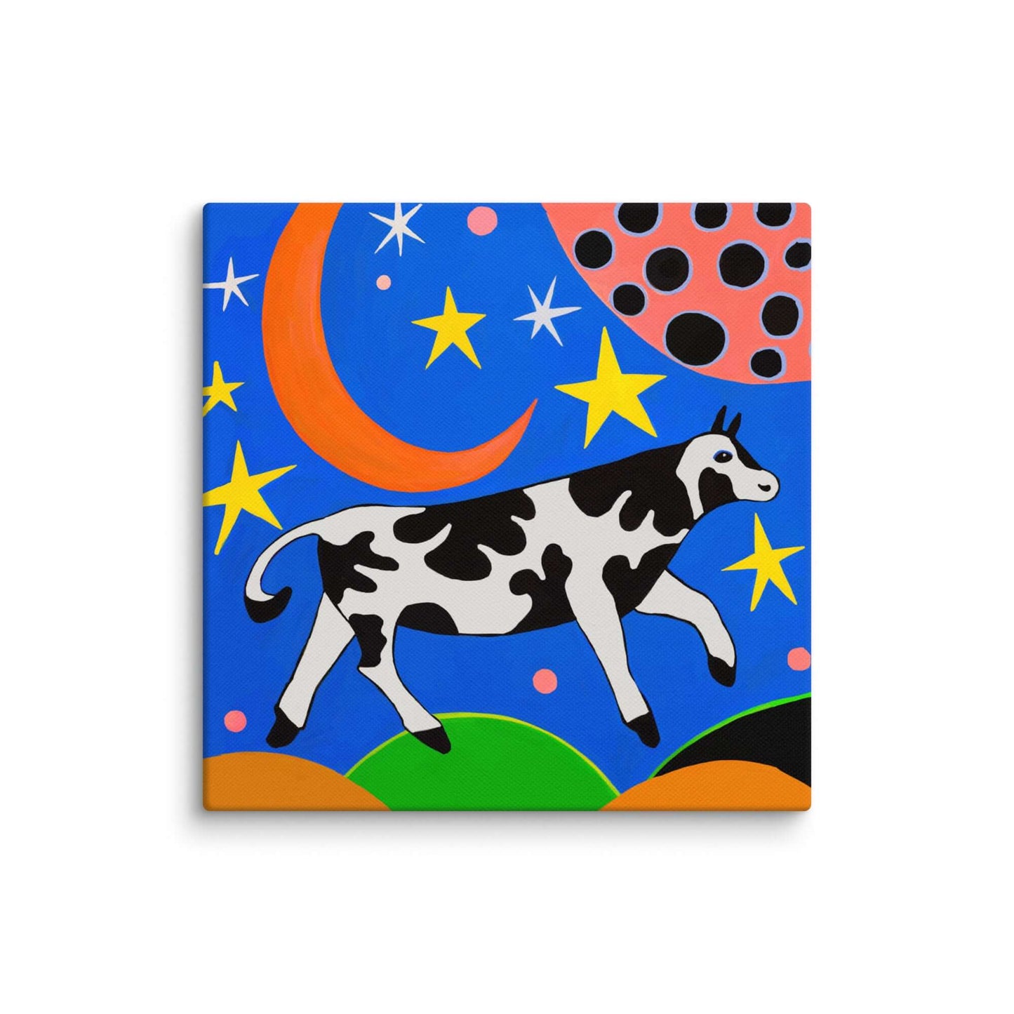 Wondershire, Cow Jumping Over The Moon Canvas Print, Animal Print,Bedtime Story Art,Canvas,Childrens Book Art,Childrens Room,Cow Art,Cow Jumping Over Moon,Kids Decor,Nursery Art,Nursery Decor