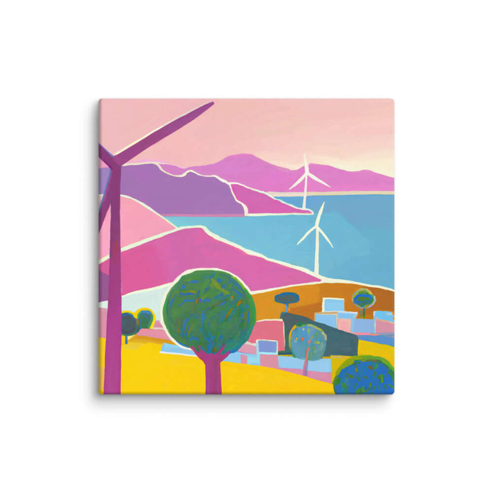 Wondershire, Wind Turbines Canvas Print, Canvas,Childrens Room,Coastal Wind Farm,Green Energy Decor,Kids Decor,Nature Art,Nursery Decor,Renewable Energy Art,Sustainable Living,Wind Power Art,Wind Turbine Art