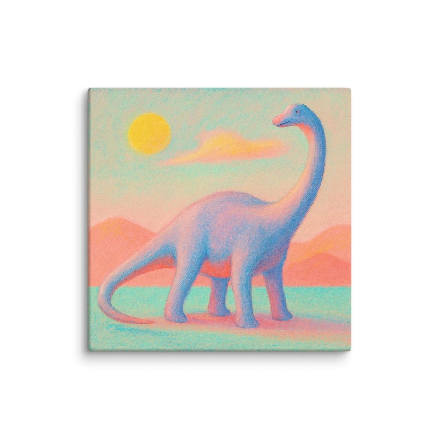 Wondershire, Brachiosaurus Canvas Print – Sunrise Friend, abstract dinosaur,baby boy room,baby girl room,baby shower gift,brachiosaurus,brachiosaurus art,Canvas,cartoon dinosaur,colorful wall art,cute dinosaur,dino art,dinosaur,dinosaur canvas,dinosaur de