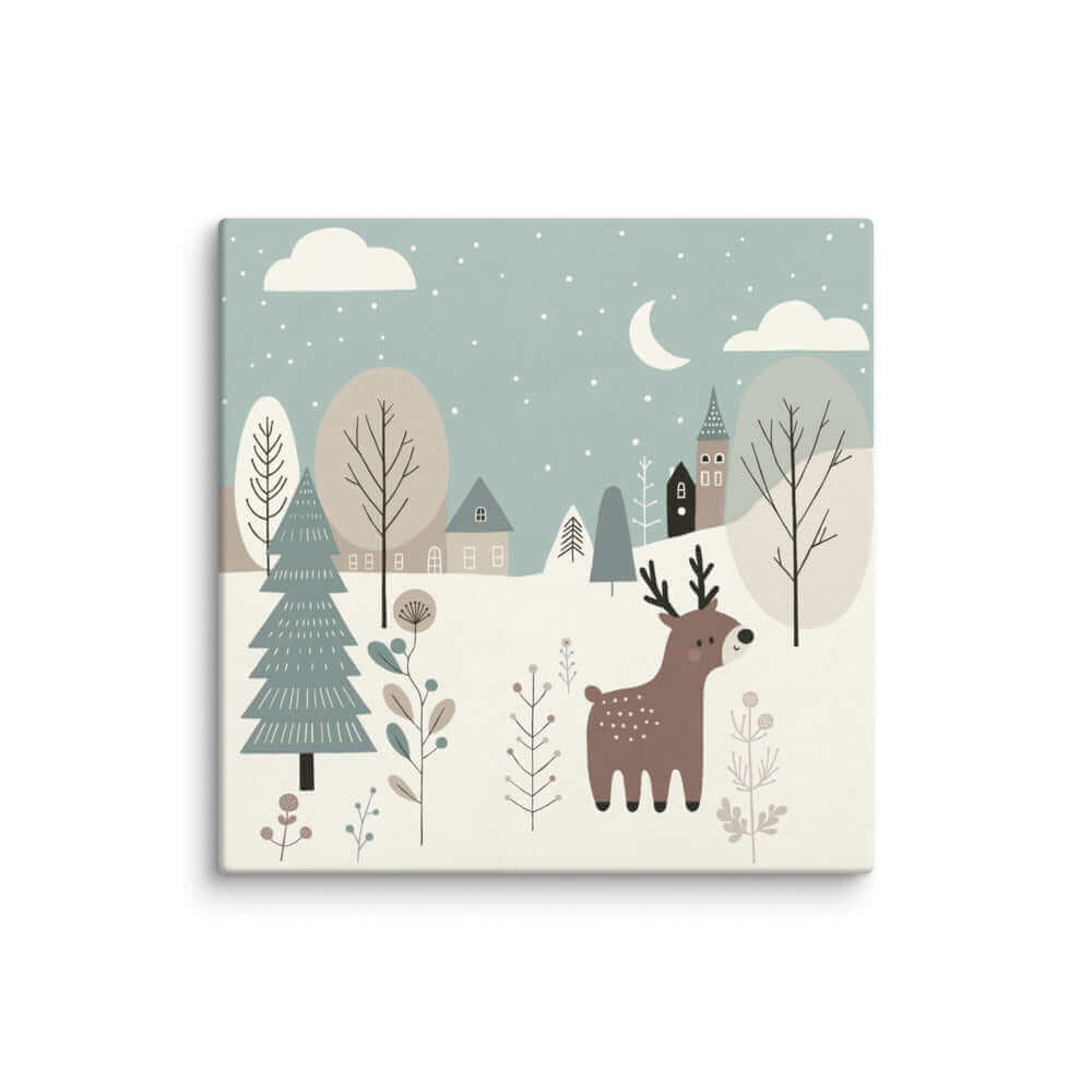 Wondershire, Reindeer in Winter Wonderland with Town Canvas Print, Canvas,Childrens Room,Christmas wall art,Kids Christmas decor,Kids Decor,Nursery Art,Nursery Christmas decor,Nursery Decor,winter wonderland